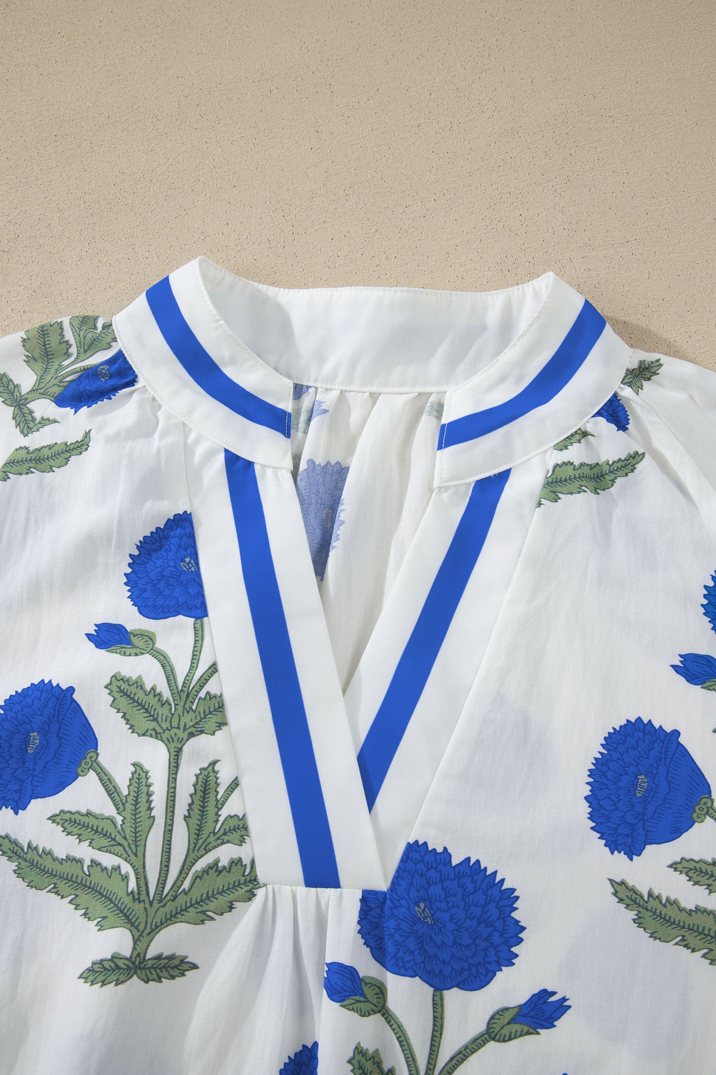 Casual Wild Flower Print V Neck 3/4 Sleeve Blouse