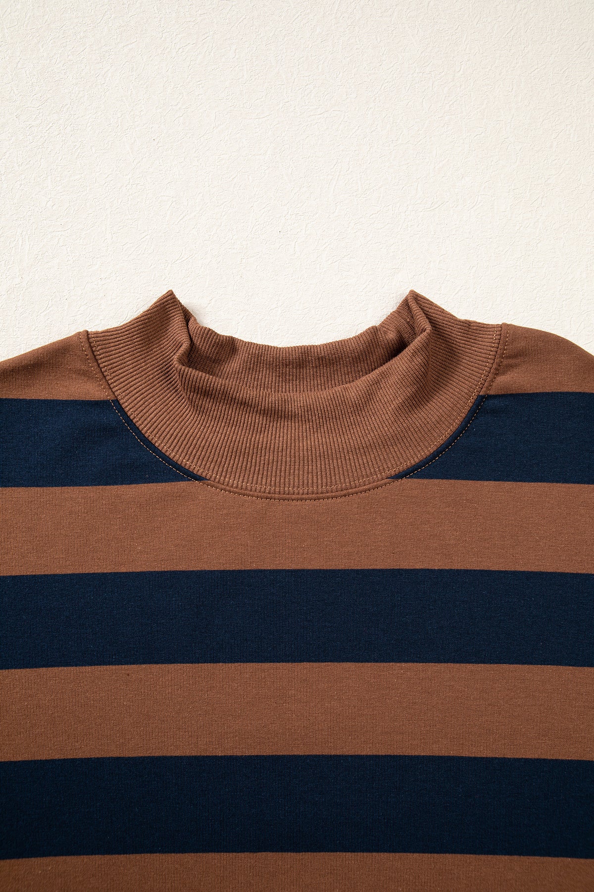Blue Stripe Colorblock Mock Neck Relaxed Sweatshirt