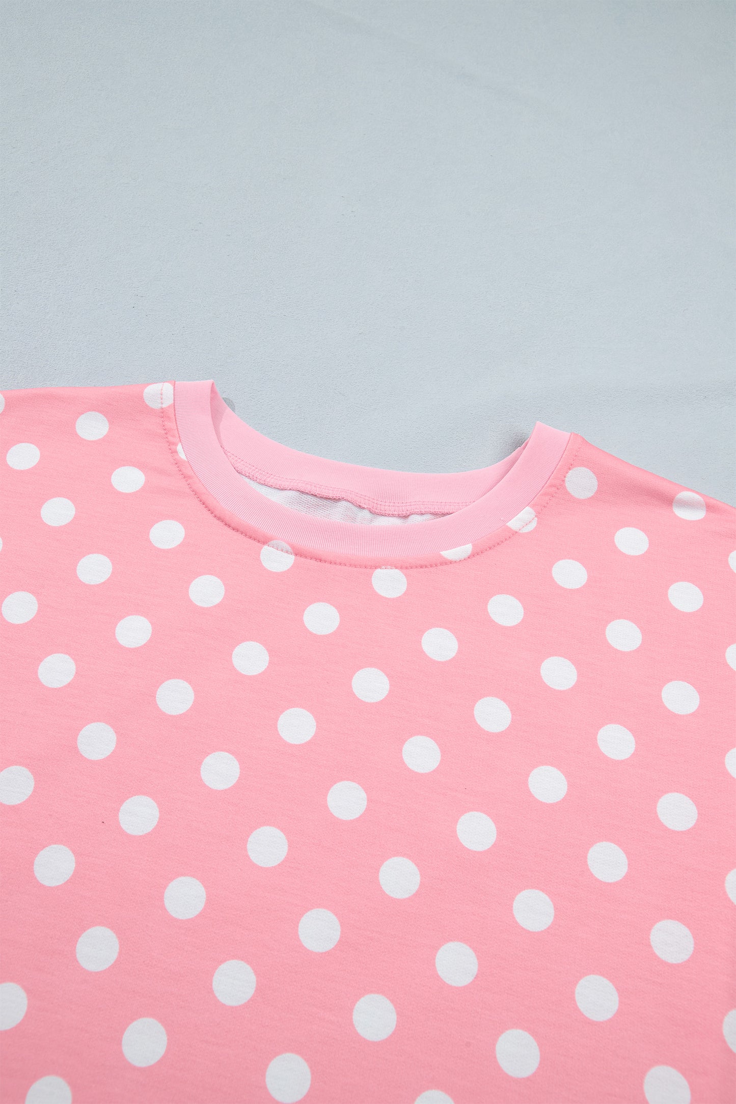 Beige Polka Dot Oversized Top Drawstring Short Set