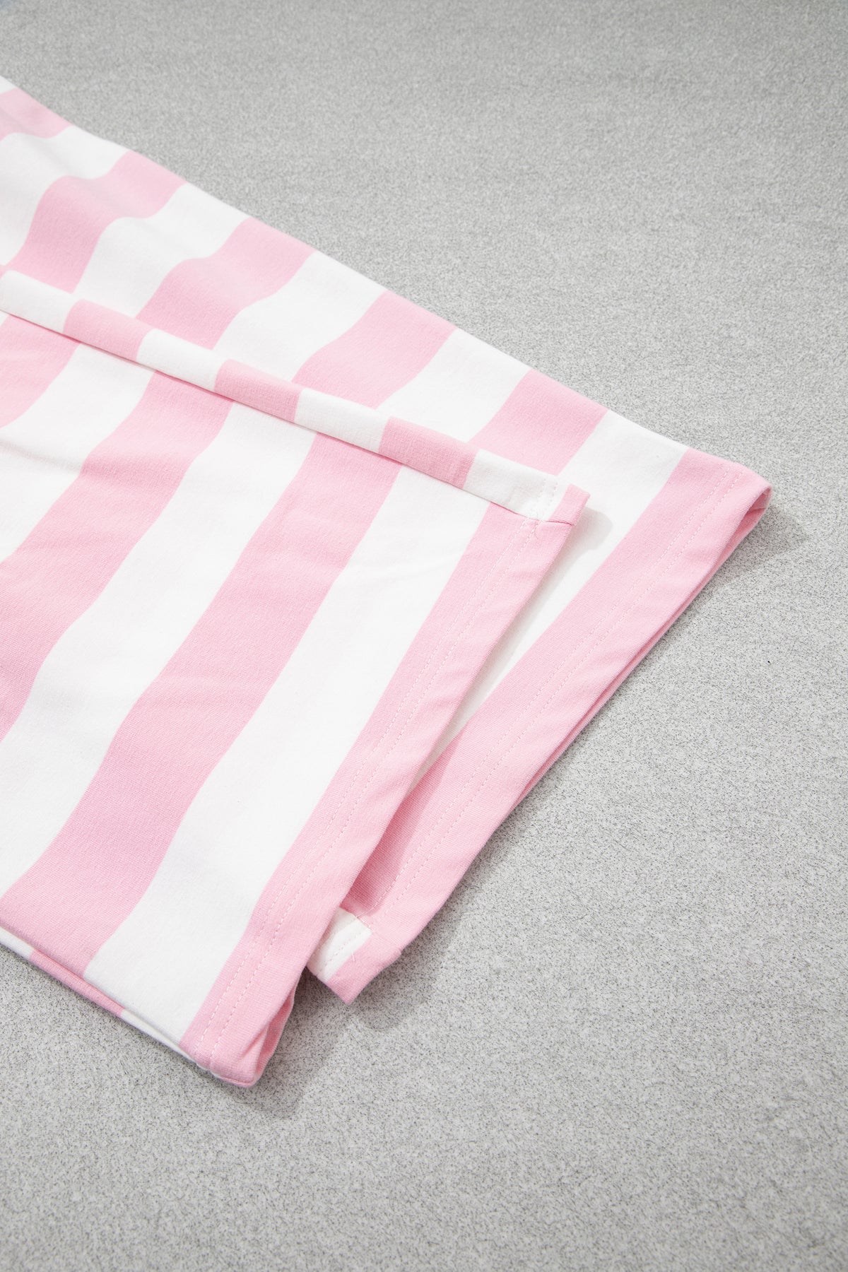 Pink Stripe Color Block Patchwork Zip Long Sleeve Top Elastic Waist Pants Set