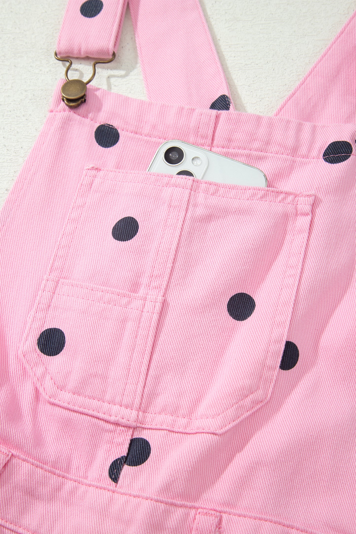Phalaenopsis Polka Dot Print Bib Pocket Denim Barrel Overalls Jumpsuit