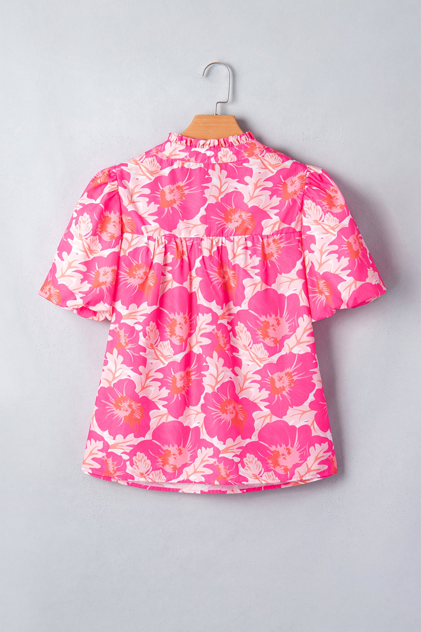 Yellow Short Bubble Sleeve Summer Floral Blouse