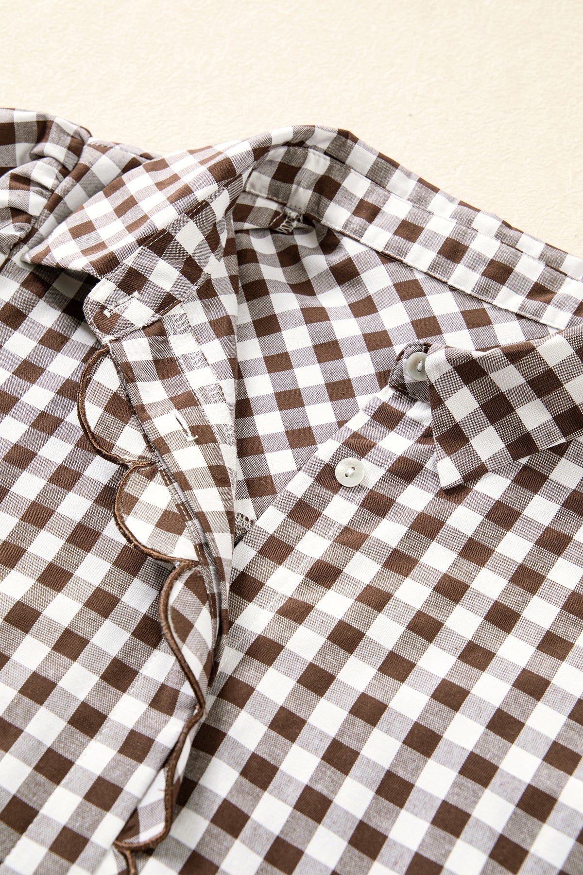 Brown Plaid Knot Half Sleeve Button Down Shirt