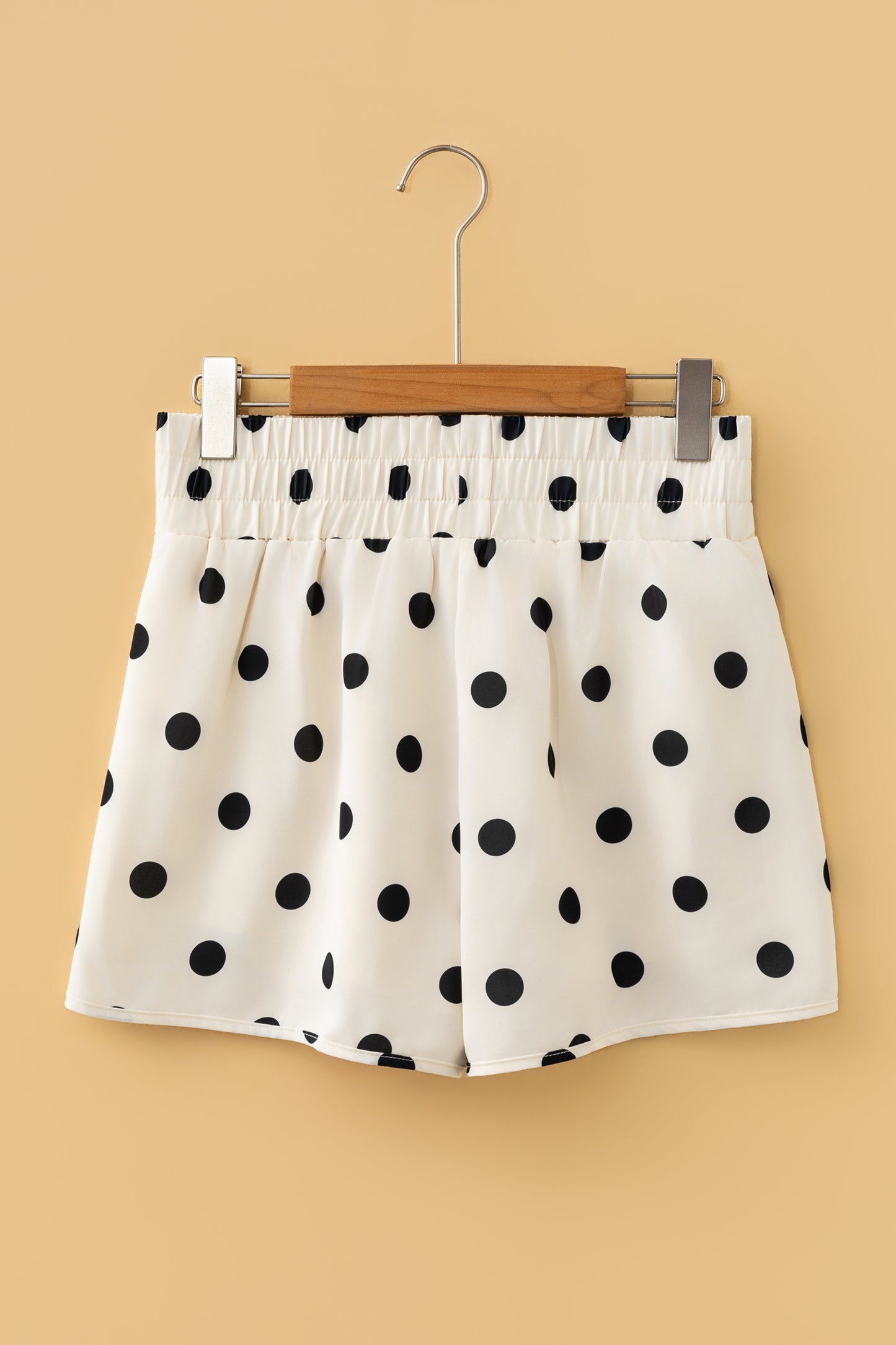 Sky Blue Polka Dot Print Shirred High Waist Casual Shorts