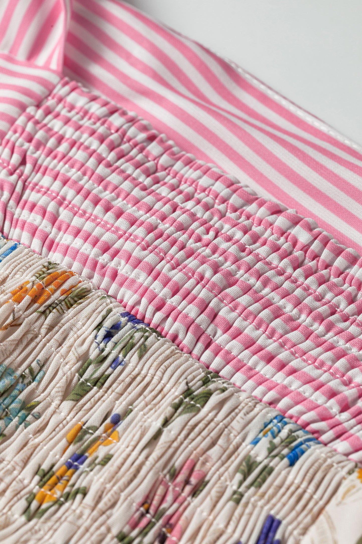 Multicolour Floral Print Striped Detail Knot Straps Maxi Dress