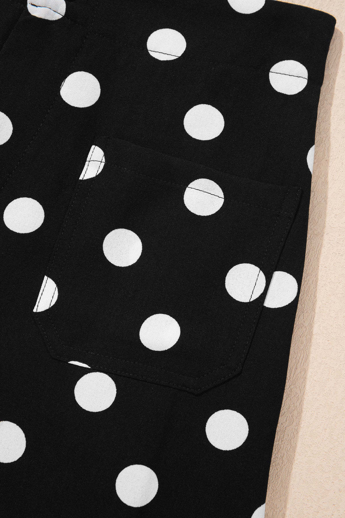 White Polka Dot Print Patched Pocket Mid-rise Straight Leg Pants