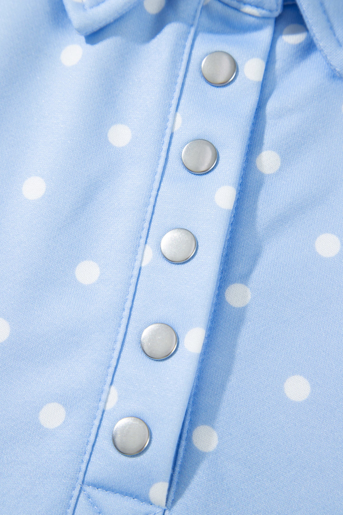 Sky Blue Polka Dot V Neck Metal Button Long Sleeve Shift Plus Size Sweatshirt