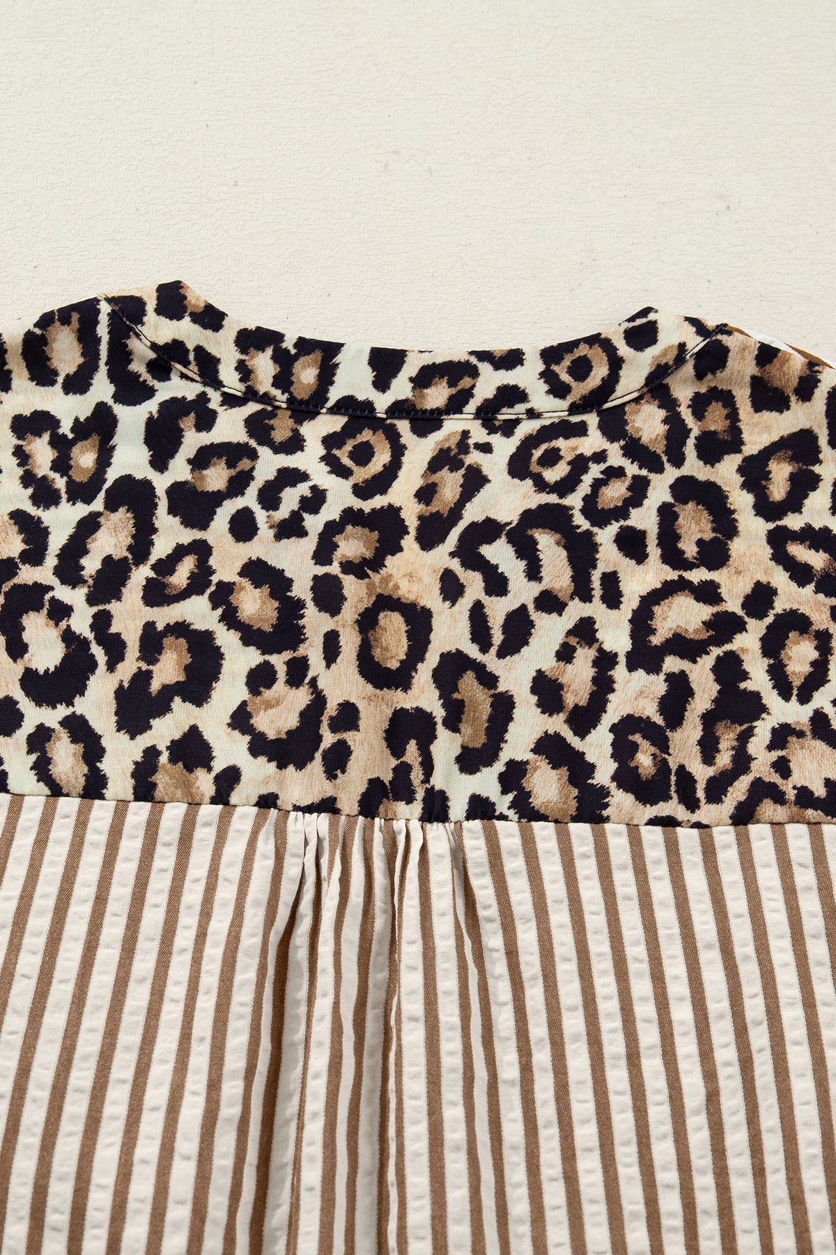 Brown Stripe Leopard Patchwork Long Sleeve Shirt