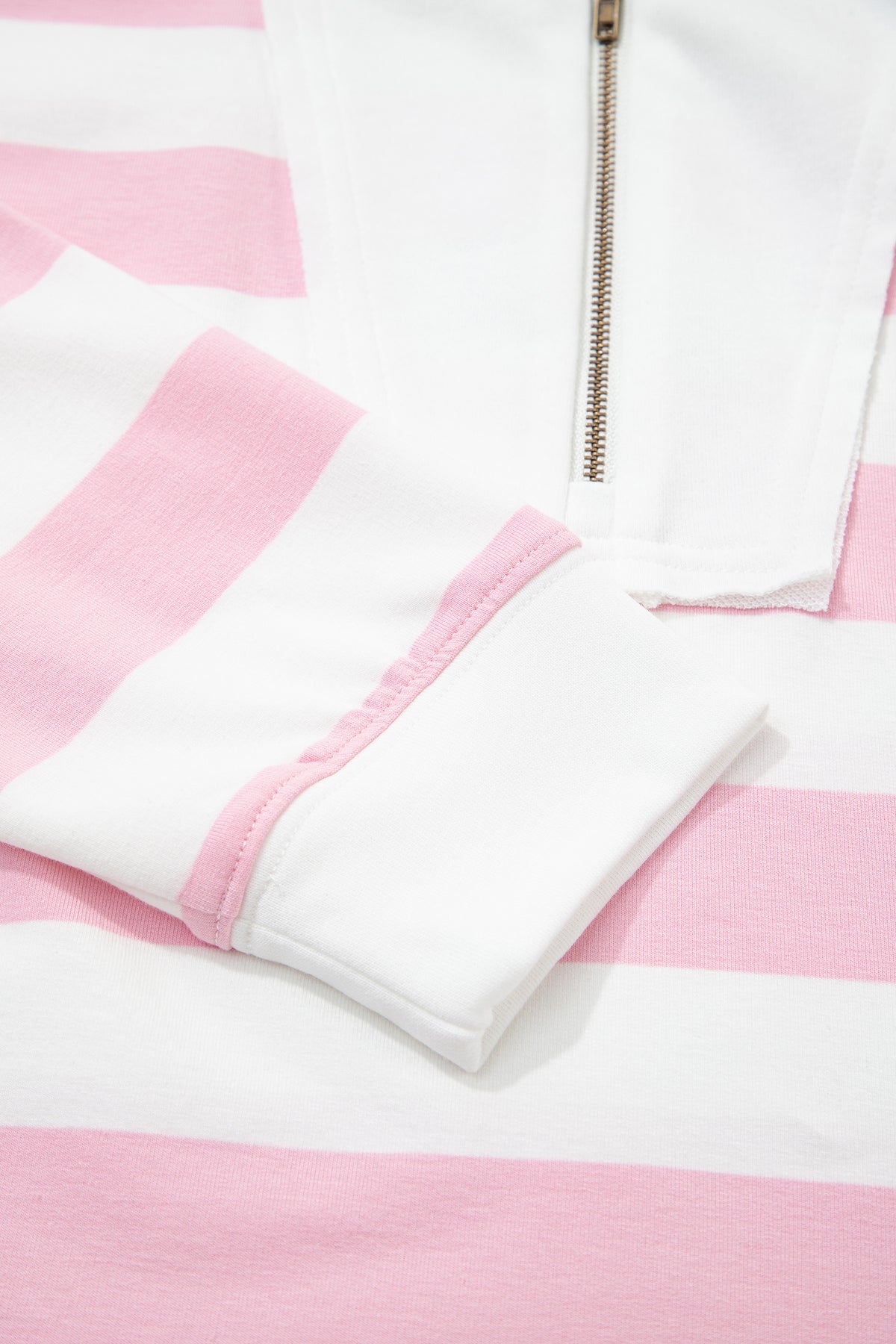 Pink Stripe Color Block Patchwork Zip Long Sleeve Top Elastic Waist Pants Set