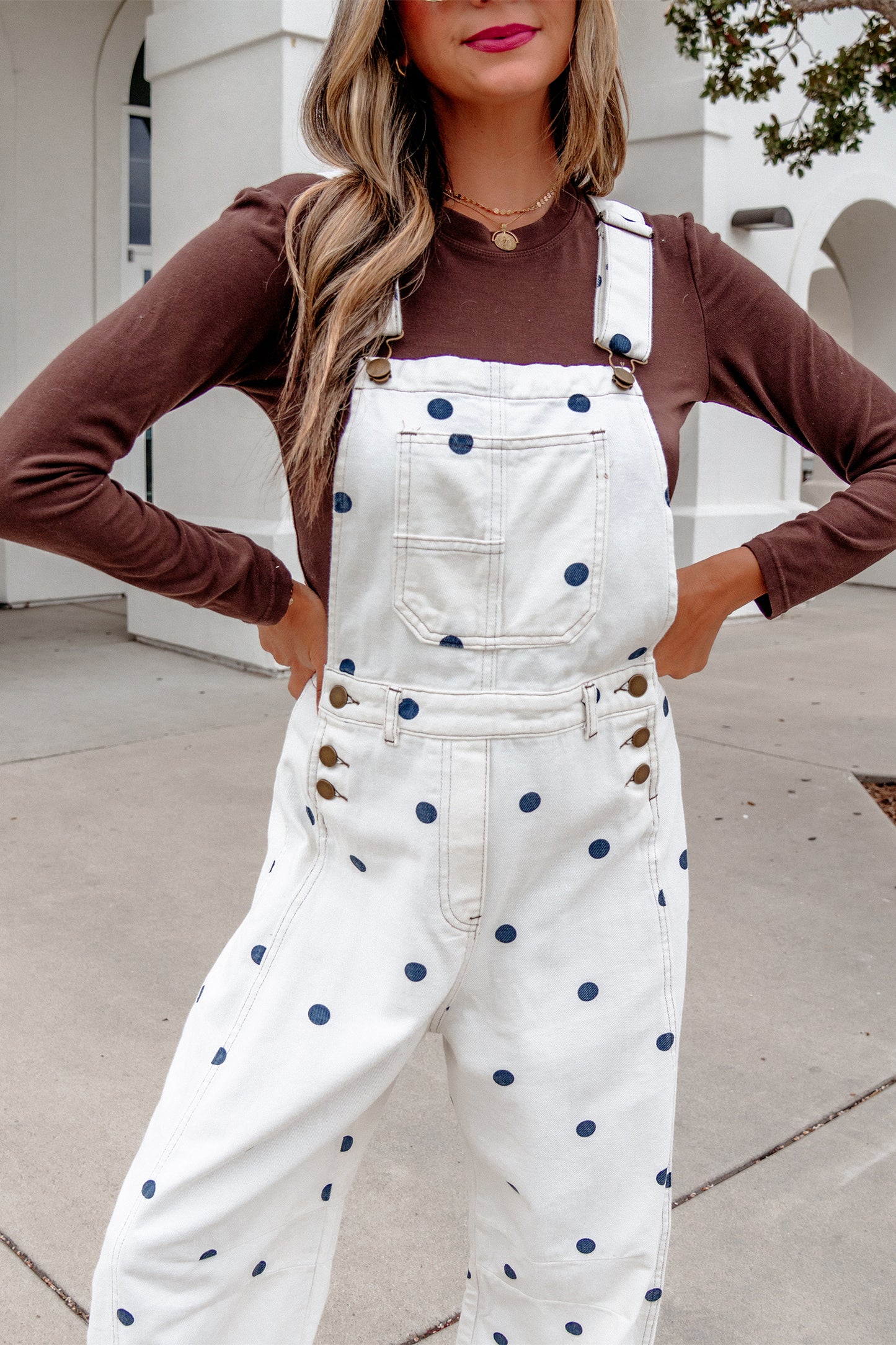 Phalaenopsis Polka Dot Print Bib Pocket Denim Barrel Overalls Jumpsuit