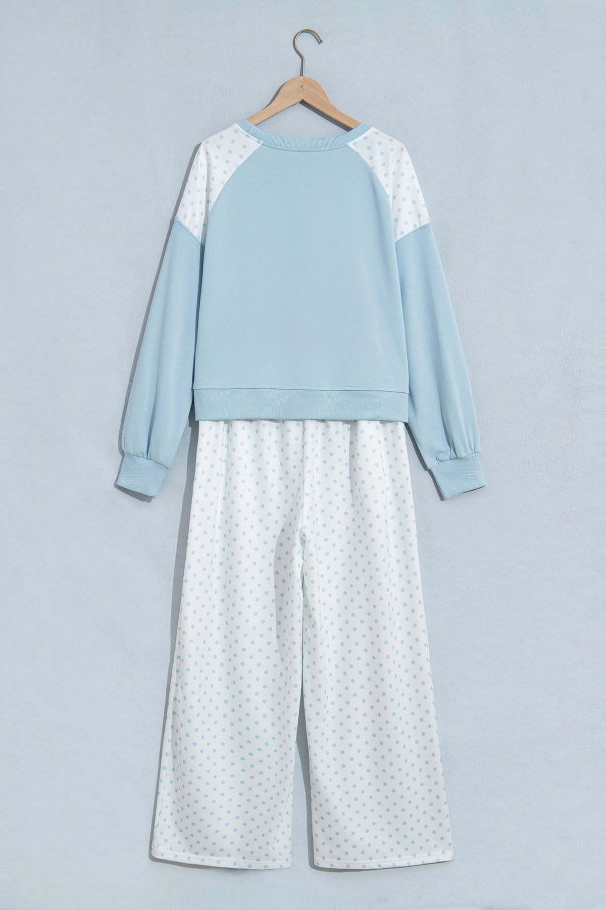 Khaki Polka Dot Patchwork Colorblock Long Sleeve Casual Two Piece Pants Set