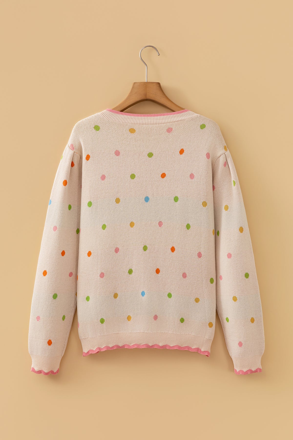 Coffee Round Neck Polka Dot Long Sleeve Casual Shift Sweater