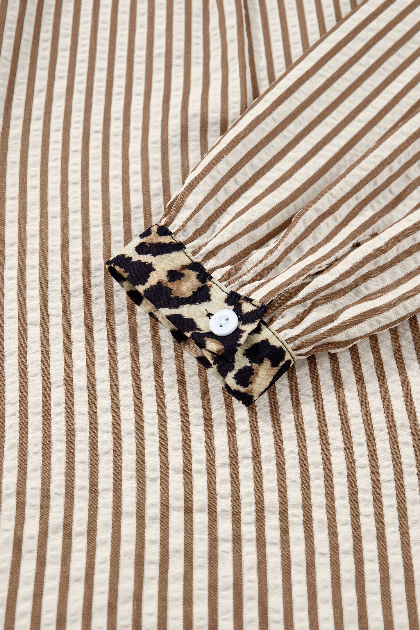 Brown Stripe Leopard Patchwork Long Sleeve Shirt
