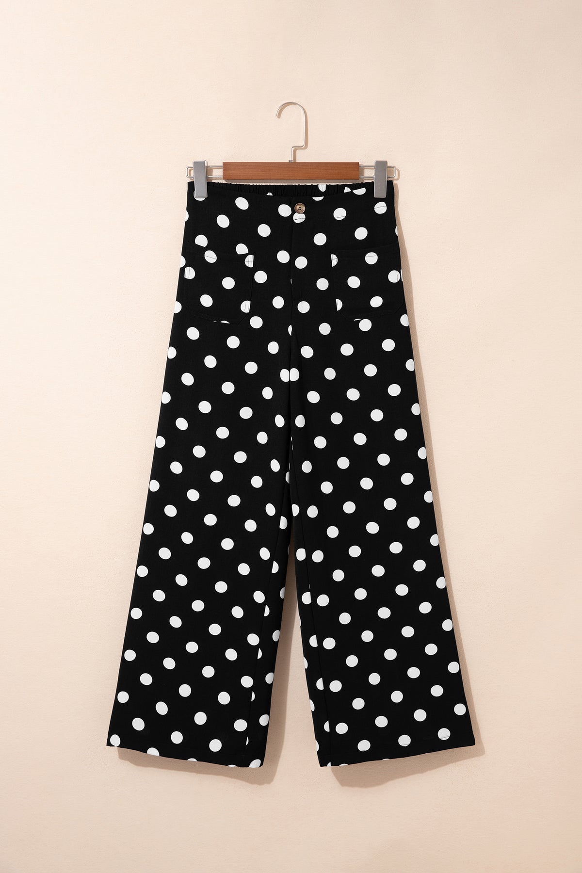 White Polka Dot Print Patched Pocket Mid-rise Straight Leg Pants
