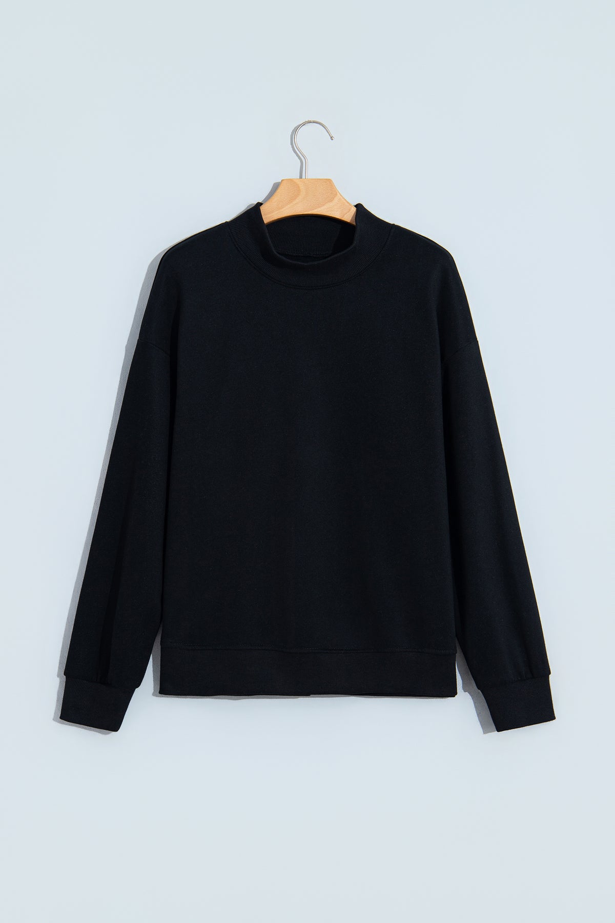 Dark Blue Solid Color Oversized Mock Neck Sweatshirt
