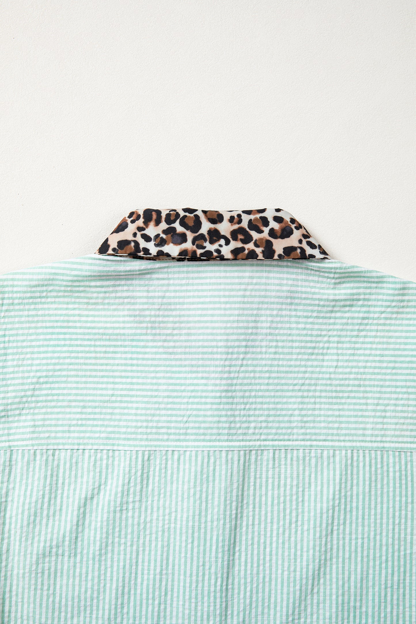 Sky Blue Stripe Leopard Contrast Collar Short Sleeve Shirt