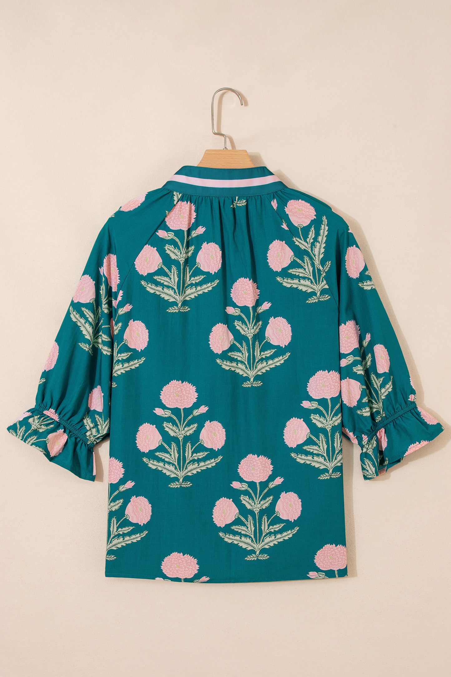 Casual Wild Flower Print V Neck 3/4 Sleeve Blouse