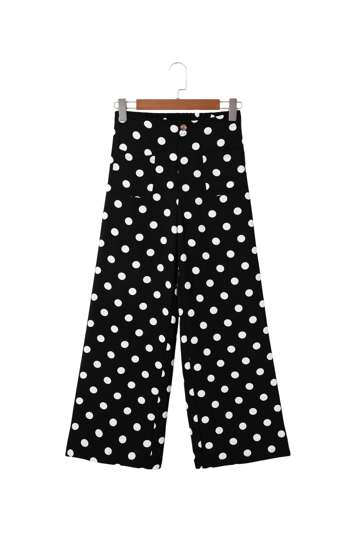 White Polka Dot Print Patched Pocket Mid-rise Straight Leg Pants