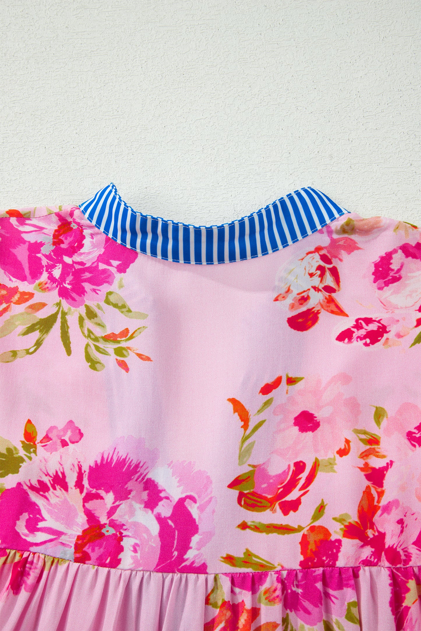 Porch Pick-up Multicolour Floral Half Sleeve Striped Trim V Neck Blouse