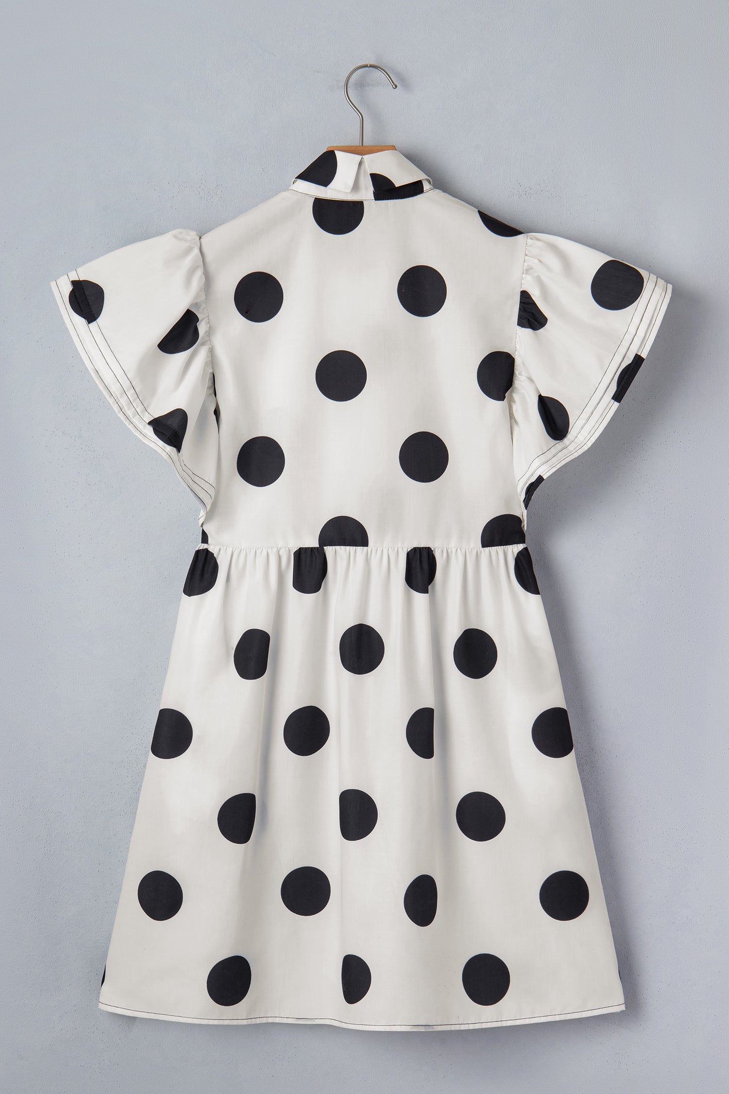 Porch Pick-up White Polka Dot Print Half Button Ruffled Short Sleeve Loose Mini Dress