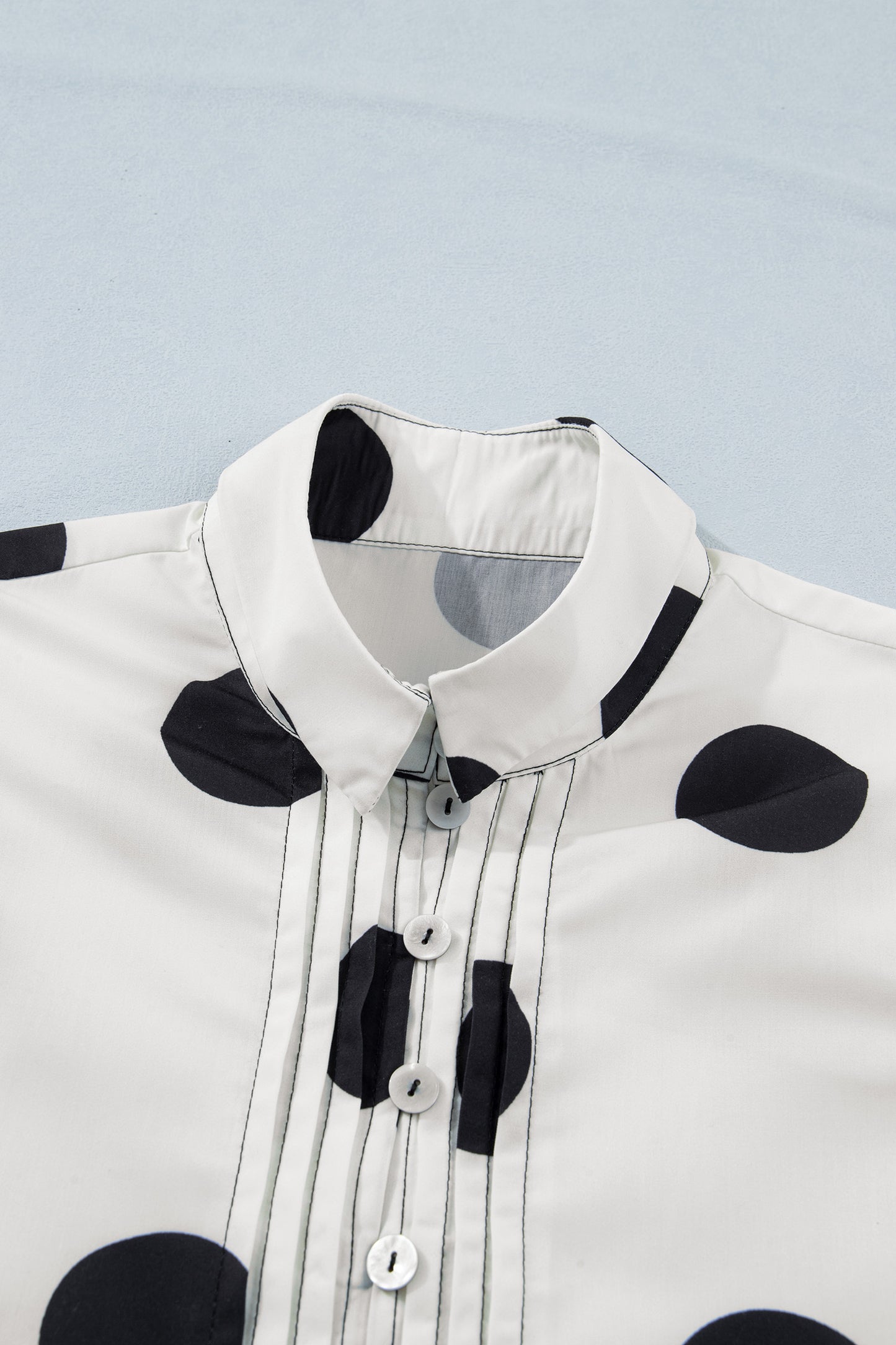 Porch Pick-up White Polka Dot Print Half Button Ruffled Short Sleeve Loose Mini Dress