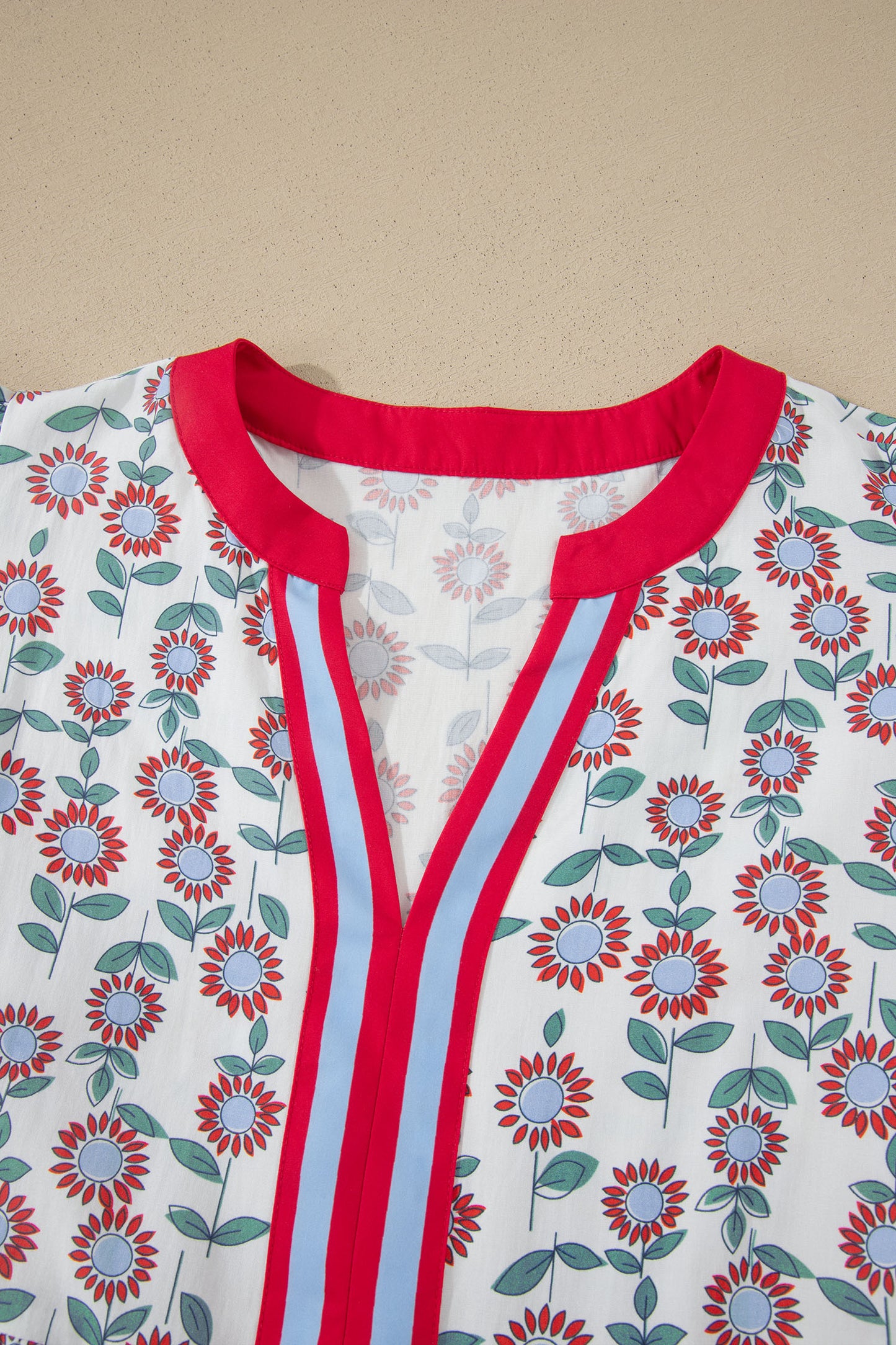 Porch Pick-up Red Floral Print Contrast Trim Flutter Sleeve Mini Dress