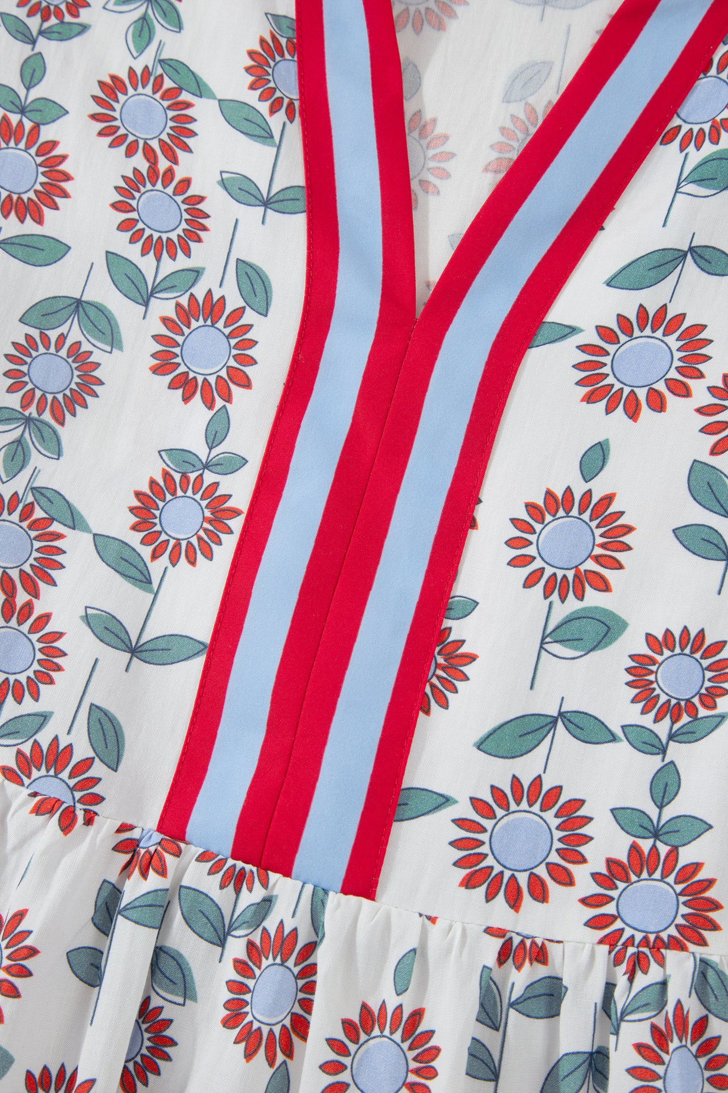 Porch Pick-up Red Floral Print Contrast Trim Flutter Sleeve Mini Dress