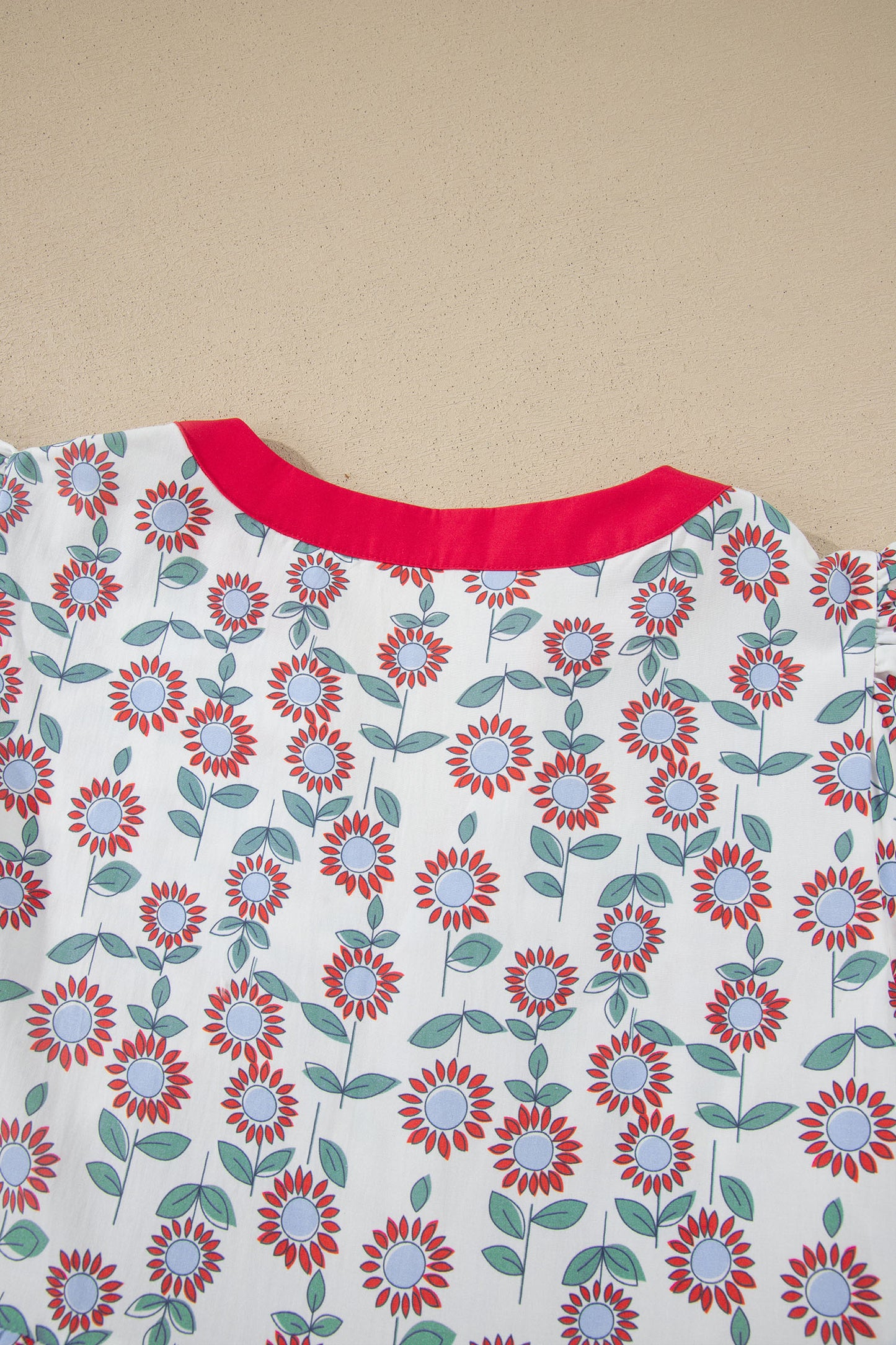 Porch Pick-up Red Floral Print Contrast Trim Flutter Sleeve Mini Dress