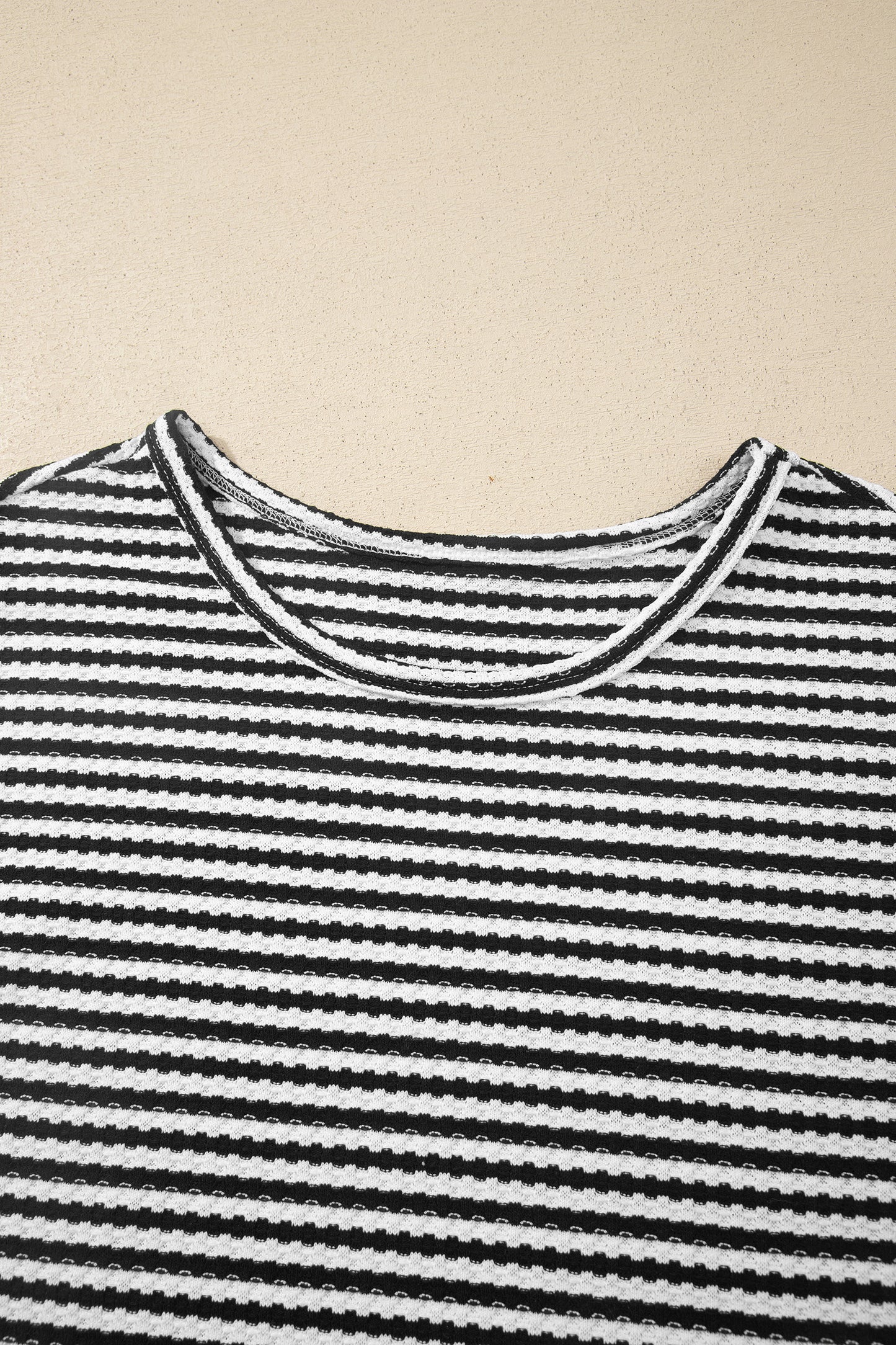 Porch Pick-up Black Stripe Breathable Textured Knit Short 2pcs Set