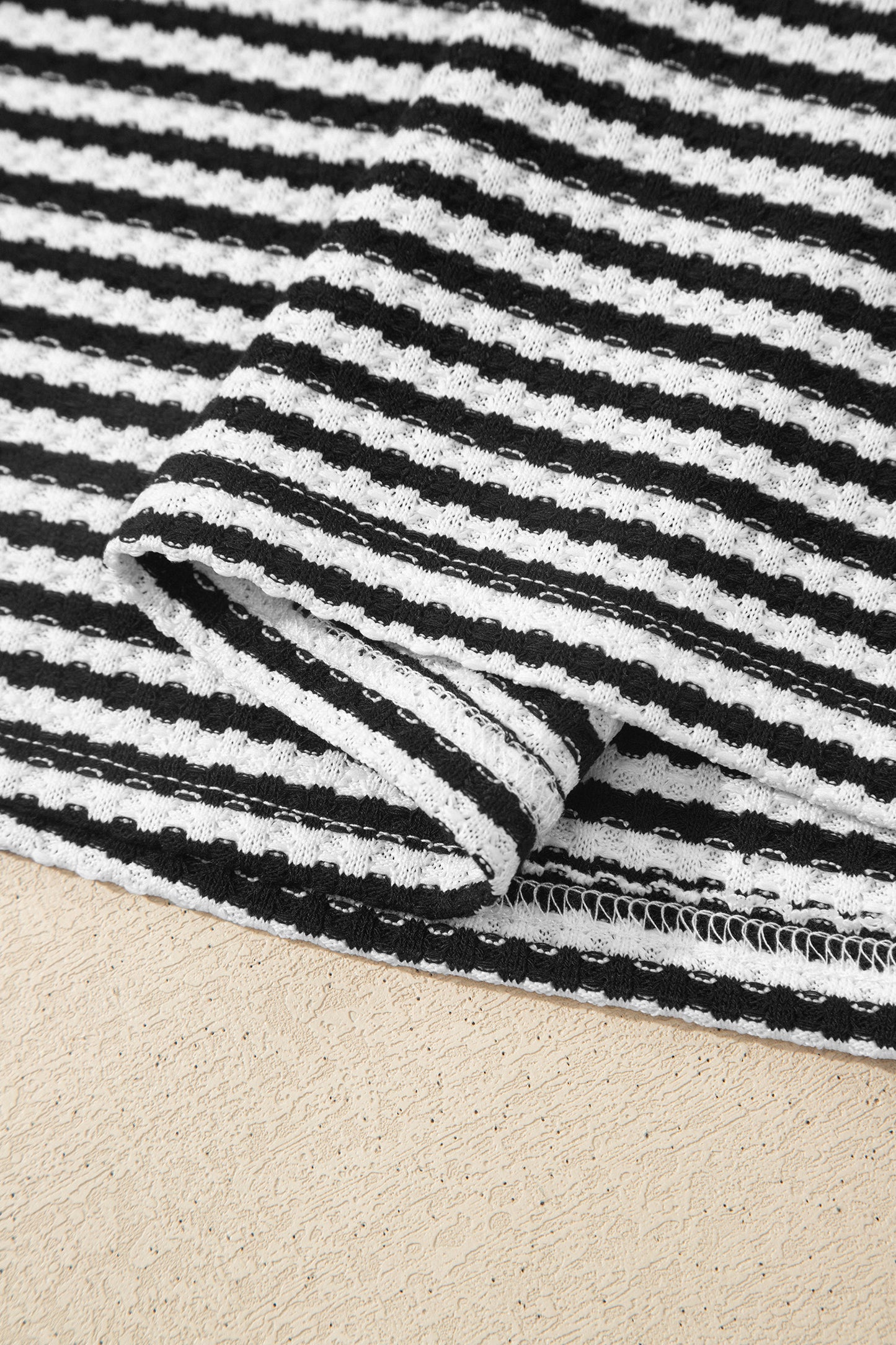 Porch Pick-up Black Stripe Breathable Textured Knit Short 2pcs Set