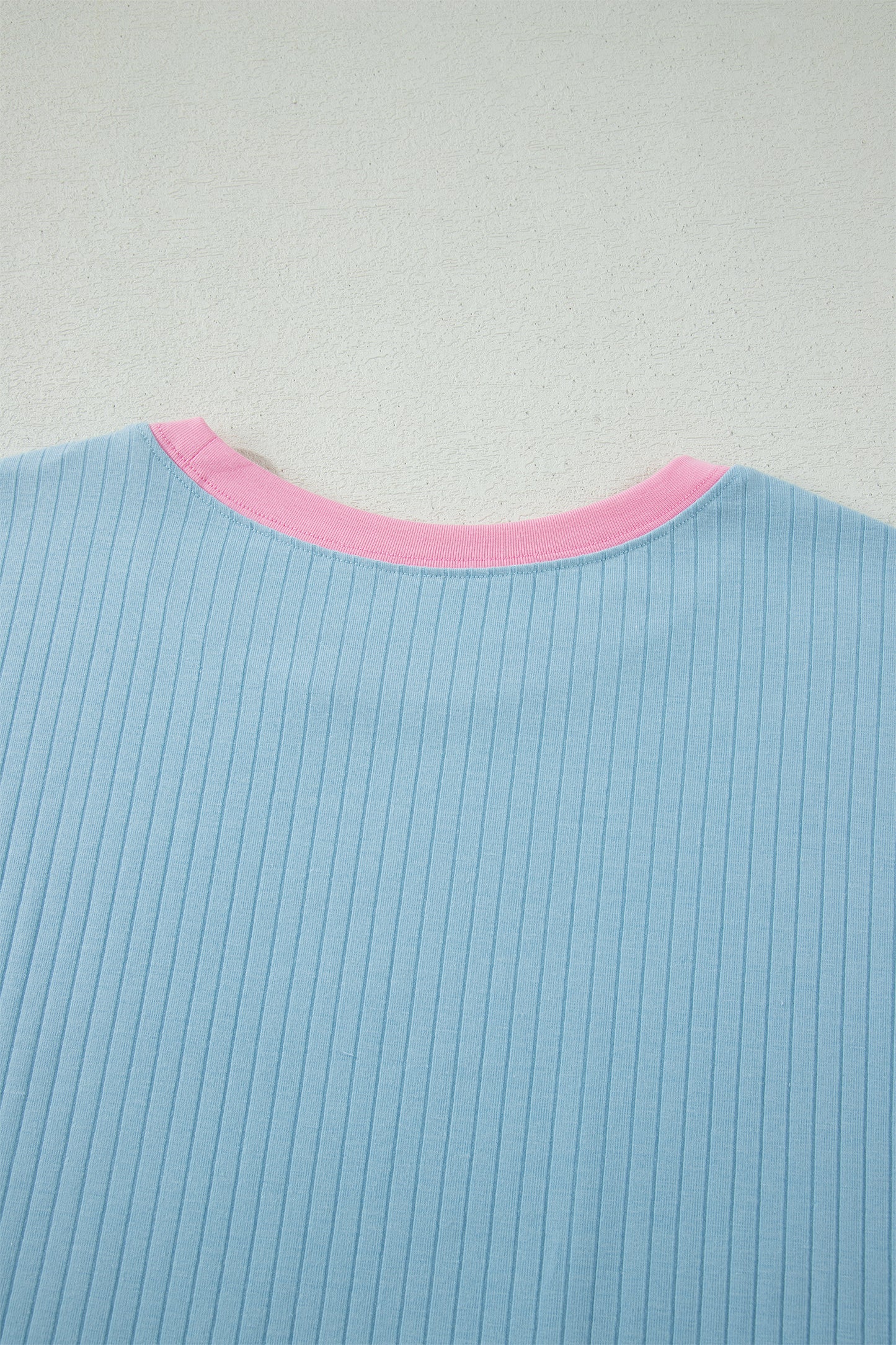 Sachet Pink Soft Ribbed Color Block Trim Casual Short Set