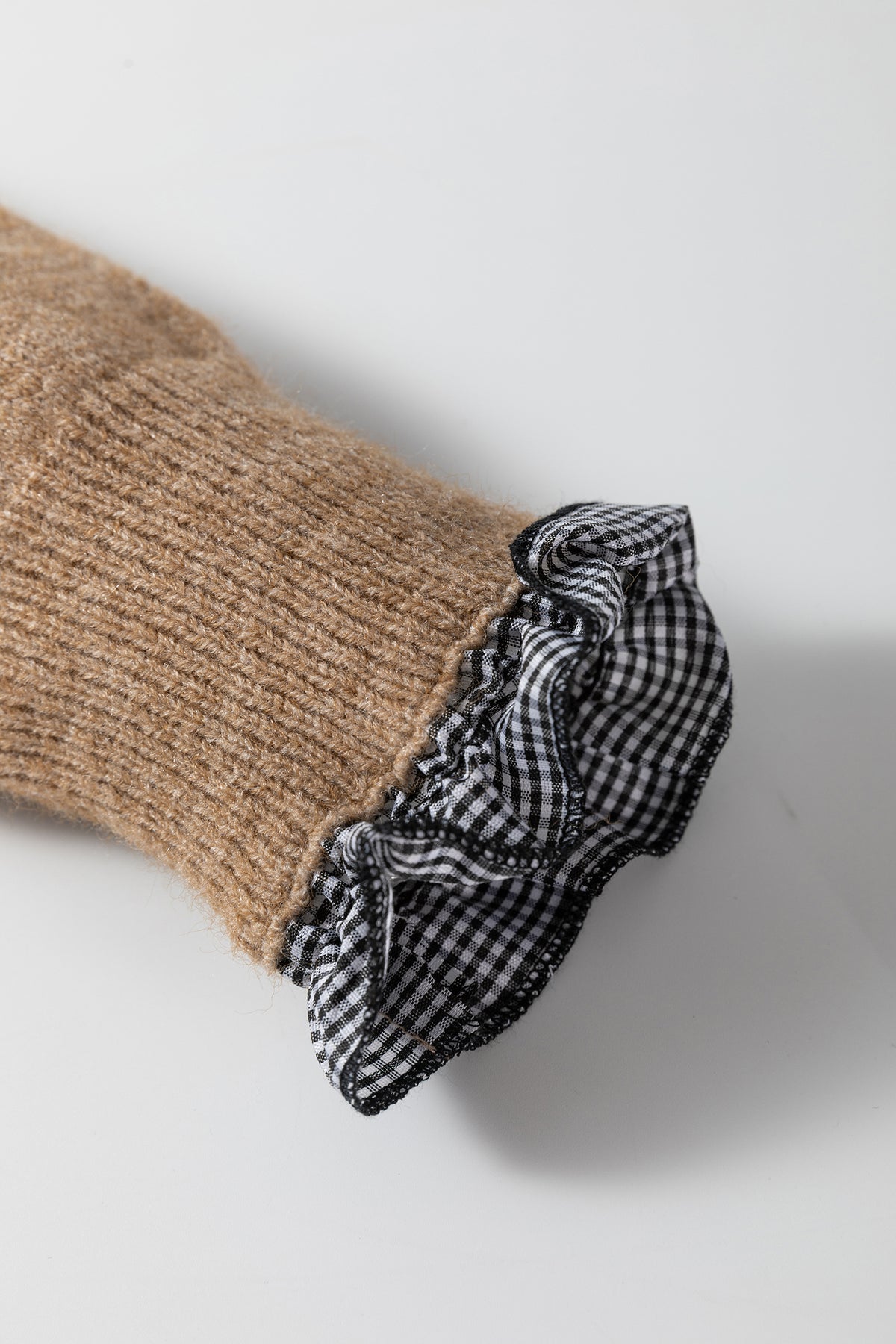 Chicory Coffee Contrast Plaid Ruffle Trim Pullover Sweater