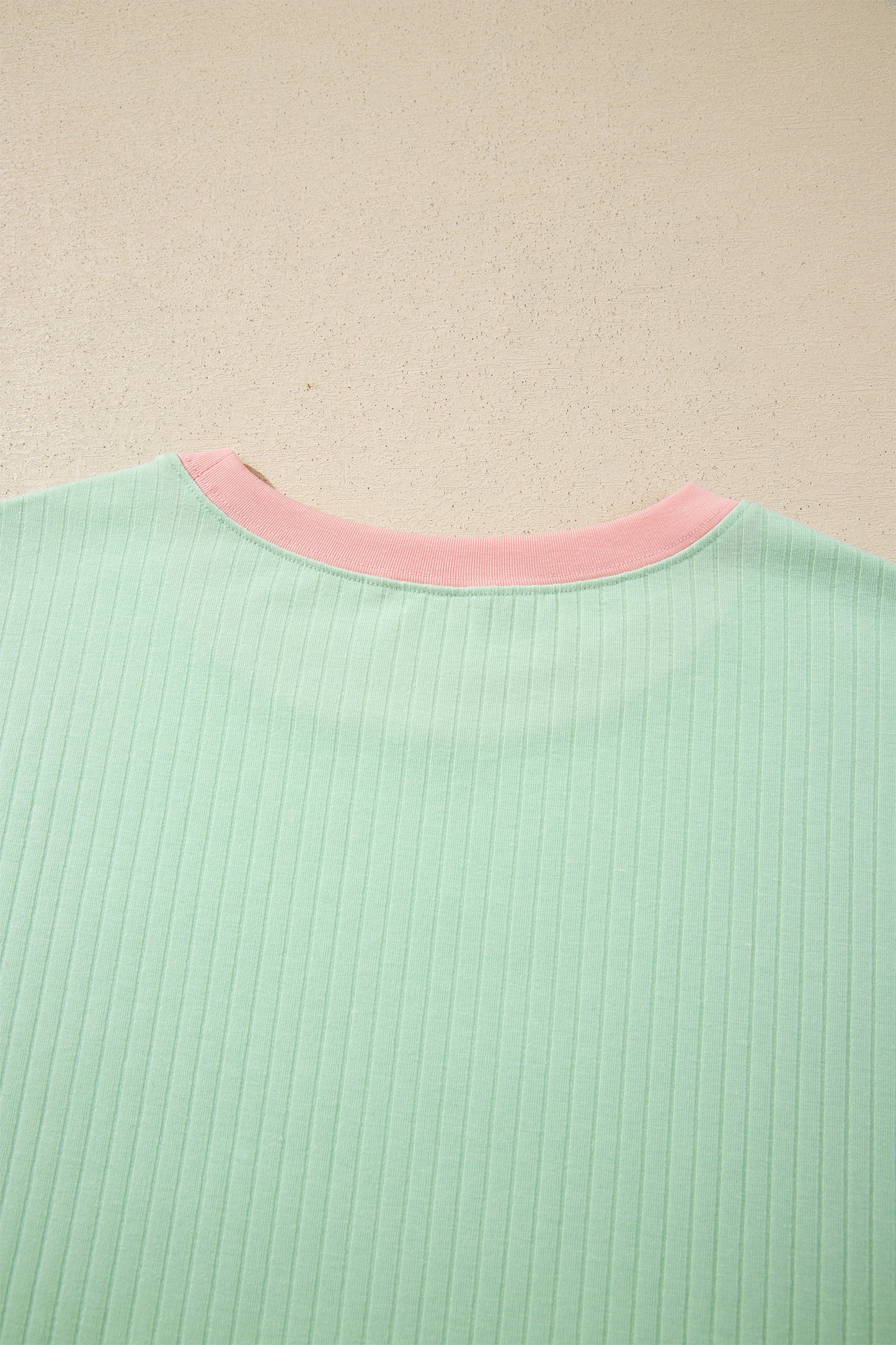 Sachet Pink Soft Ribbed Color Block Trim Casual Short Set