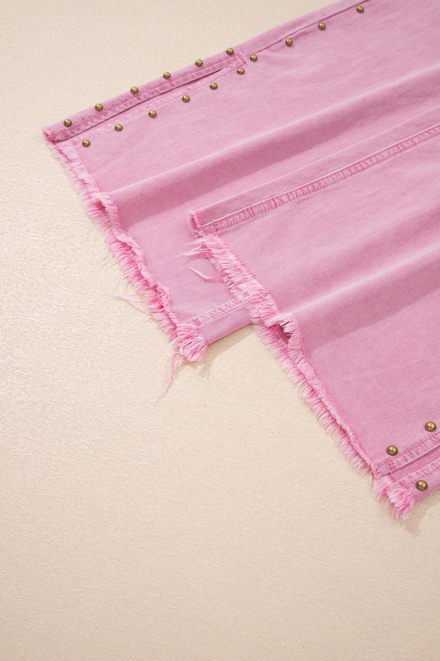 Pink Beaded Side Detail Split Loose Jeans