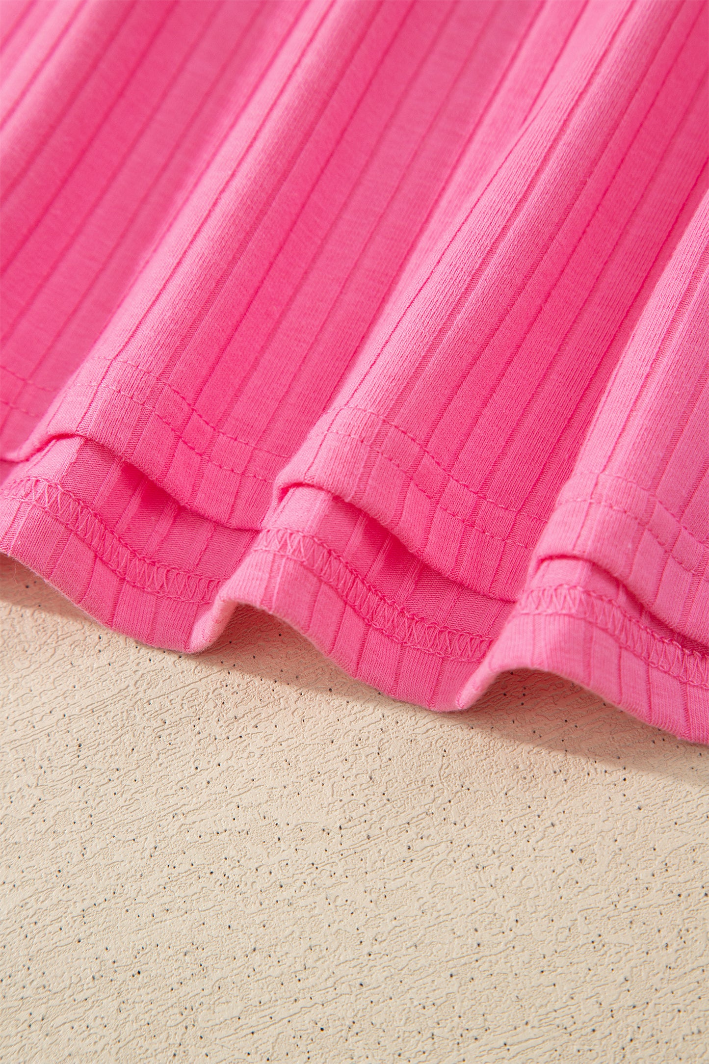 Sachet Pink Soft Ribbed Color Block Trim Casual Short Set