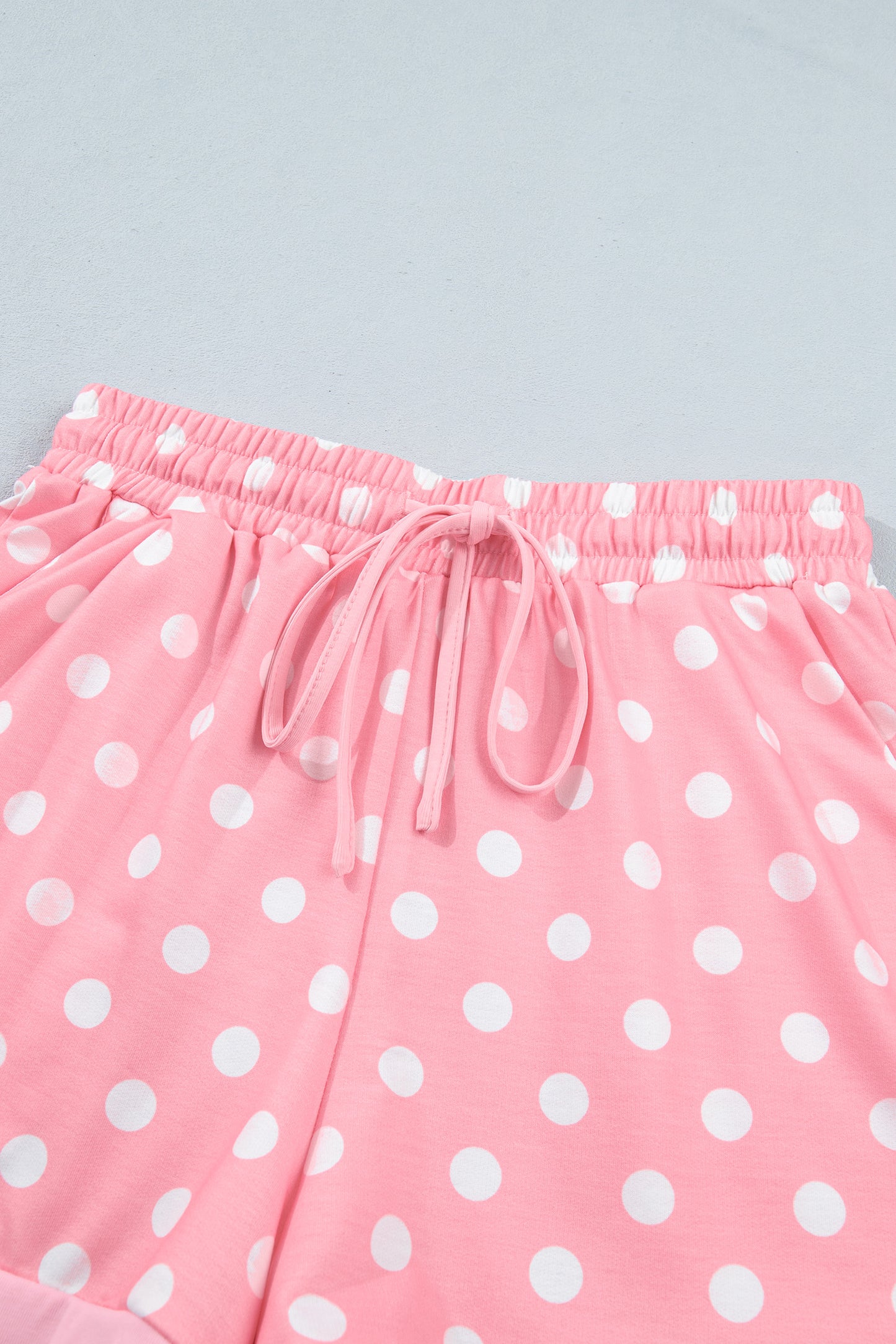Beige Polka Dot Oversized Top Drawstring Short Set