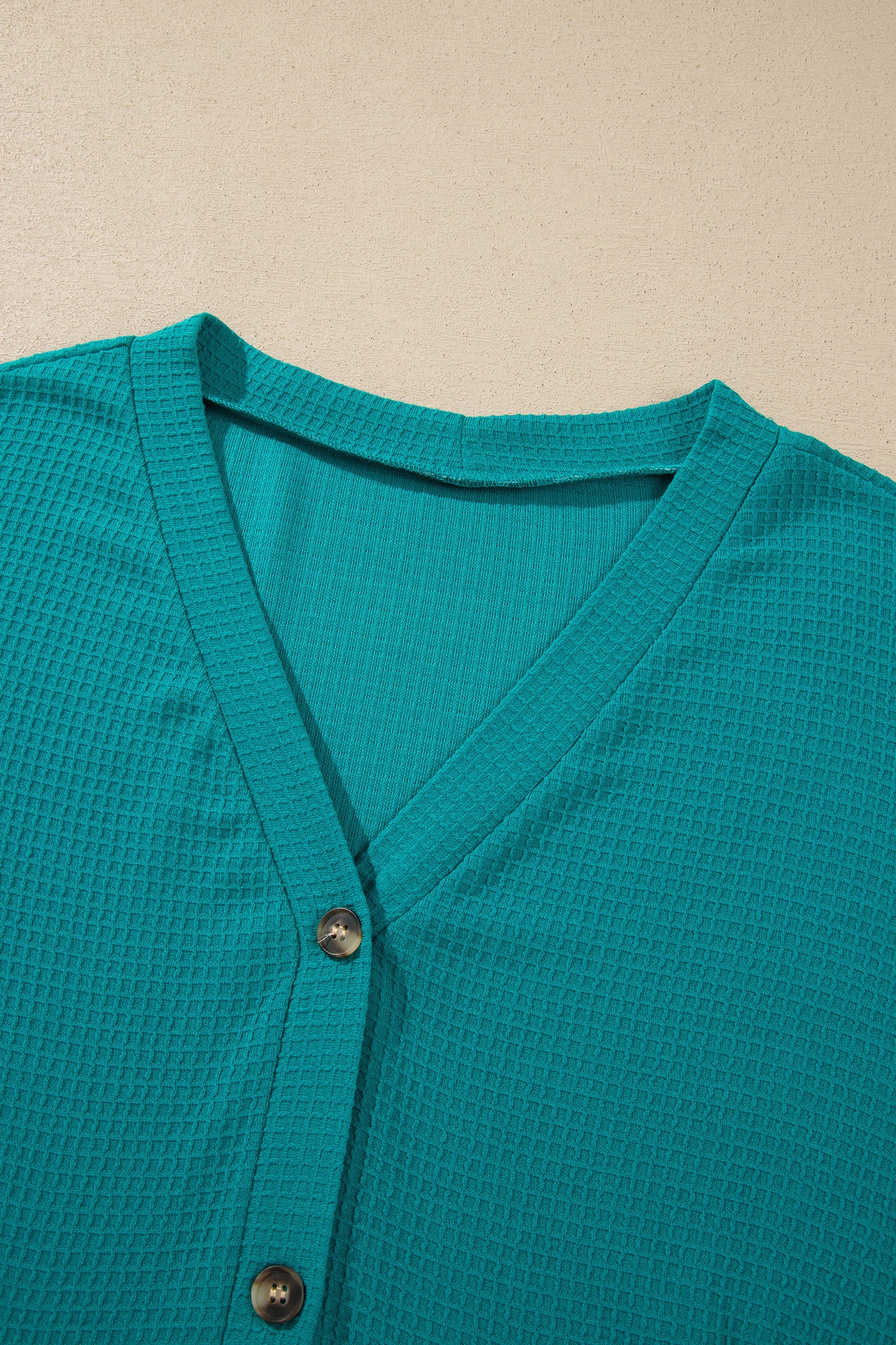 Lapis V Neck Waffle Textured Button Front Tunic Long Sleeve Plus Size Cardigan