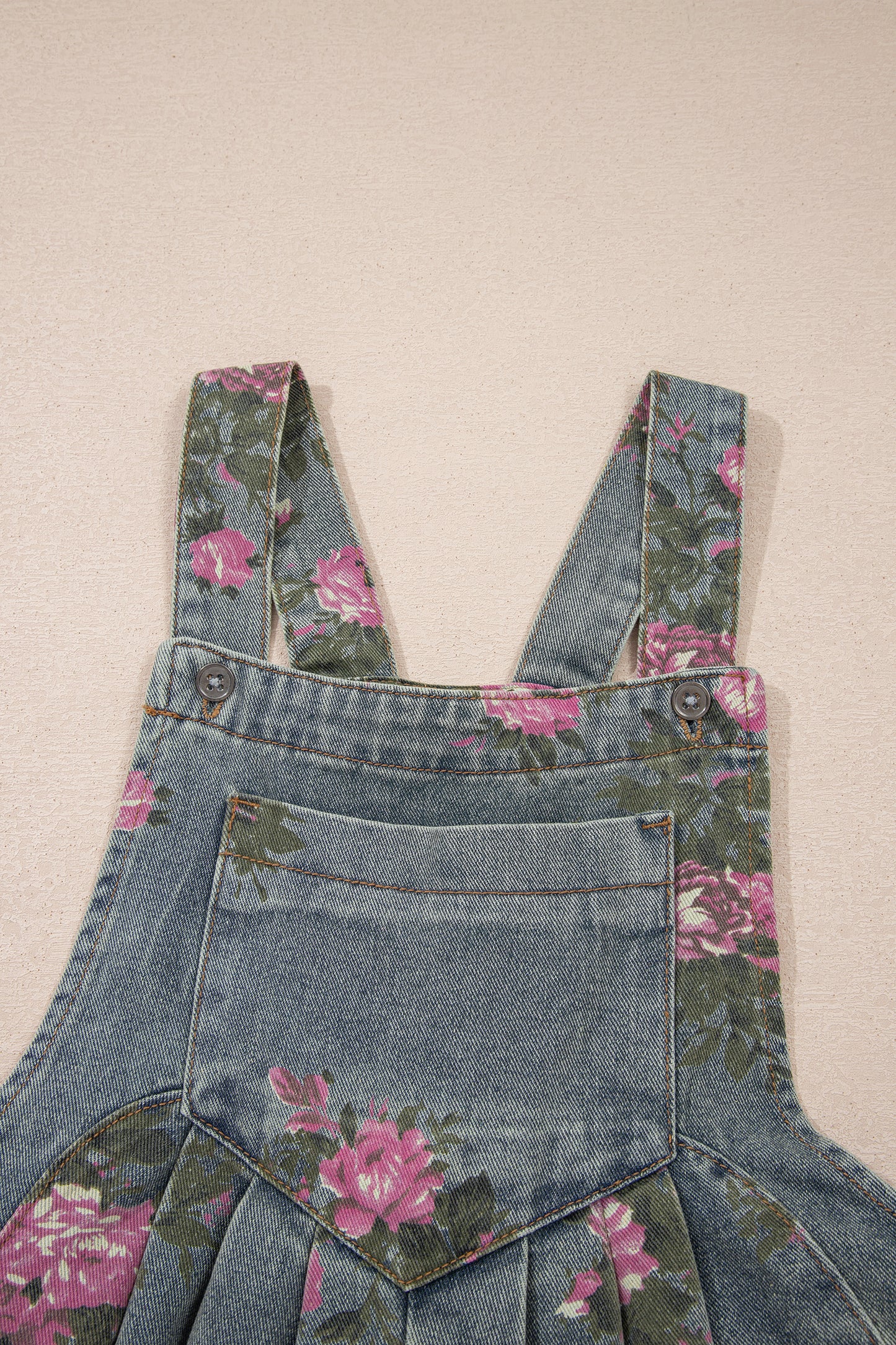 Beau Blue Floral Print Pleated High Waist Wide Leg Denim Jumpsuit
