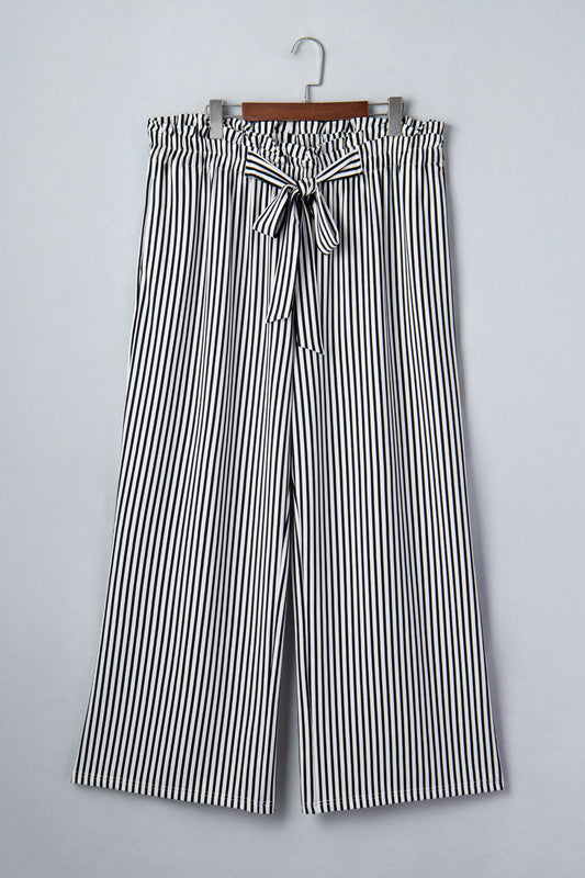 Black Stripe Plus Size Loose Straight Casual Pants