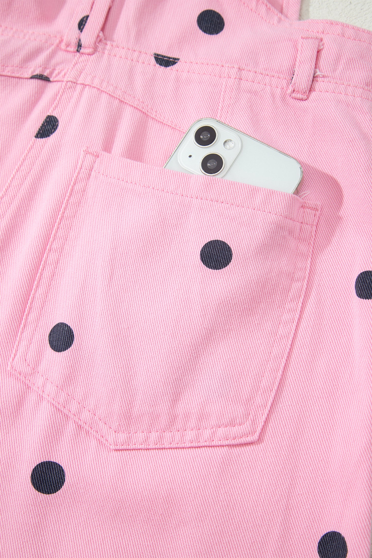Phalaenopsis Polka Dot Print Bib Pocket Denim Barrel Overalls Jumpsuit