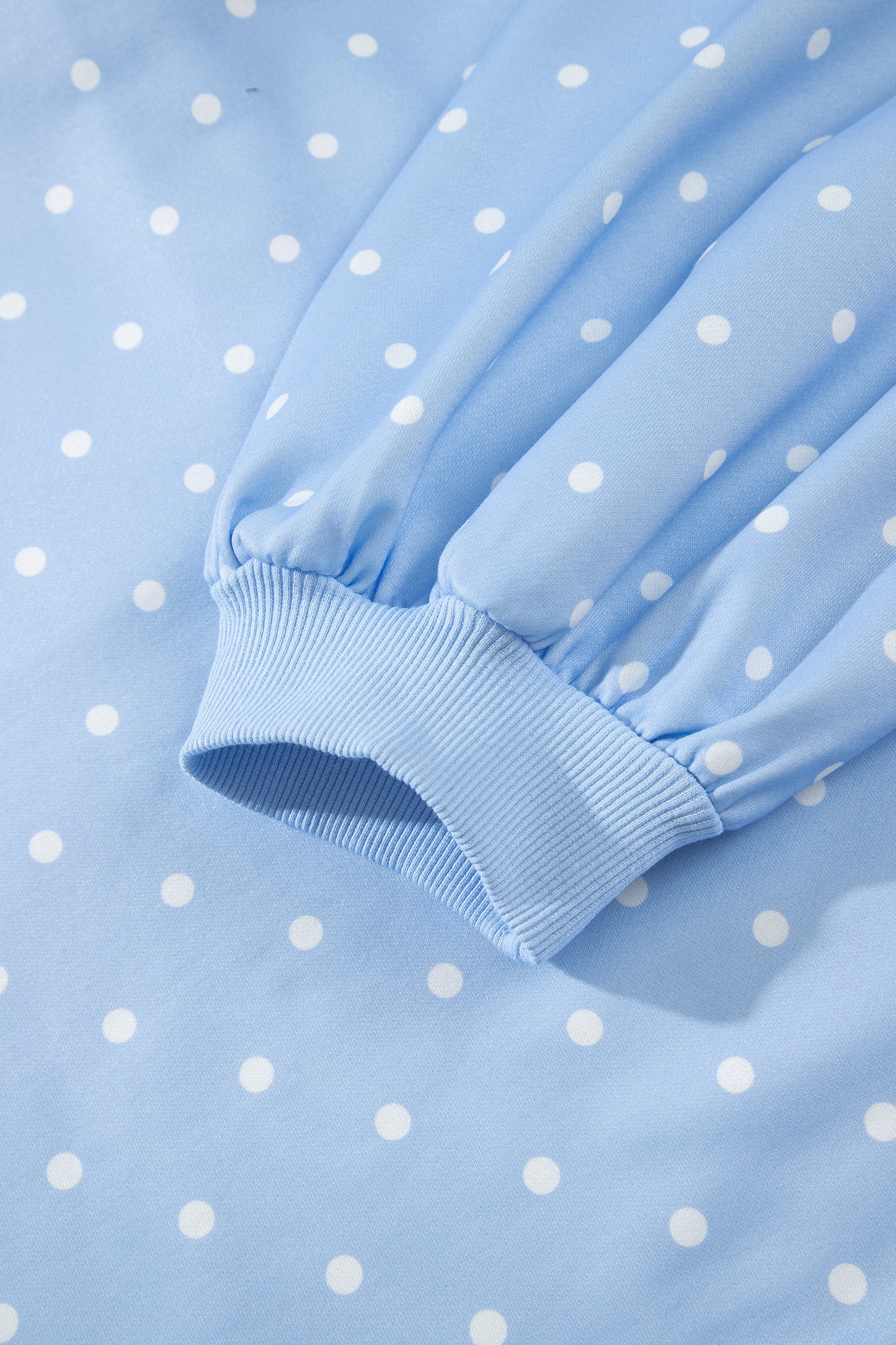 Sky Blue Polka Dot V Neck Metal Button Long Sleeve Shift Plus Size Sweatshirt