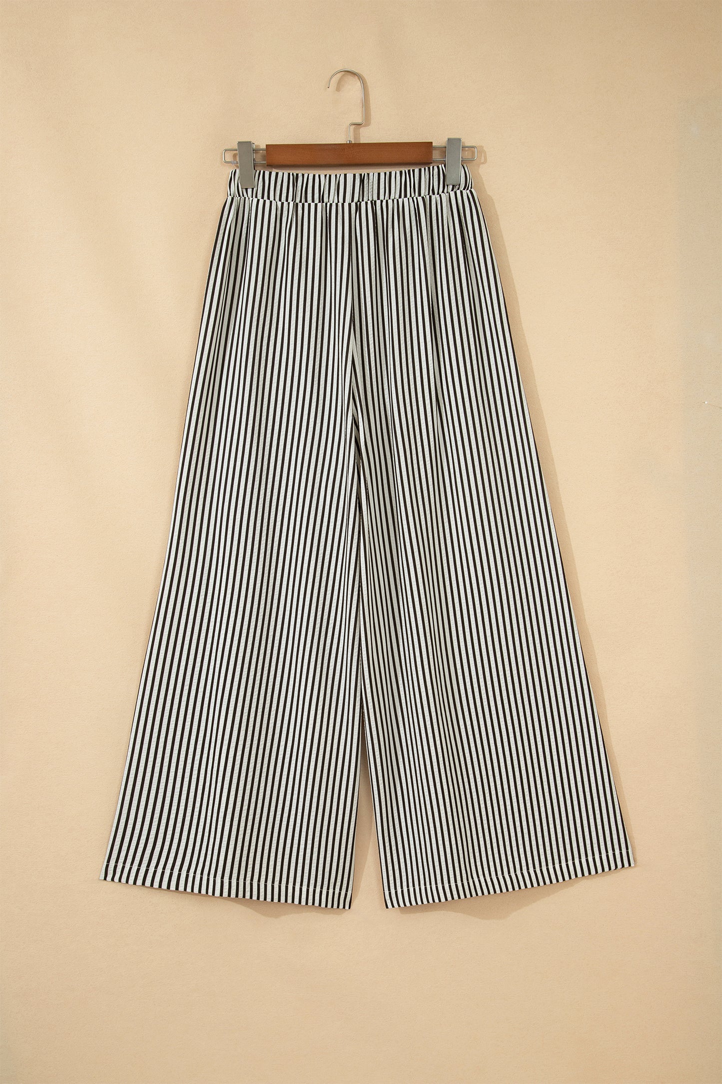 Black Stripe Elastic Waist Ultra Wide Leg Pants