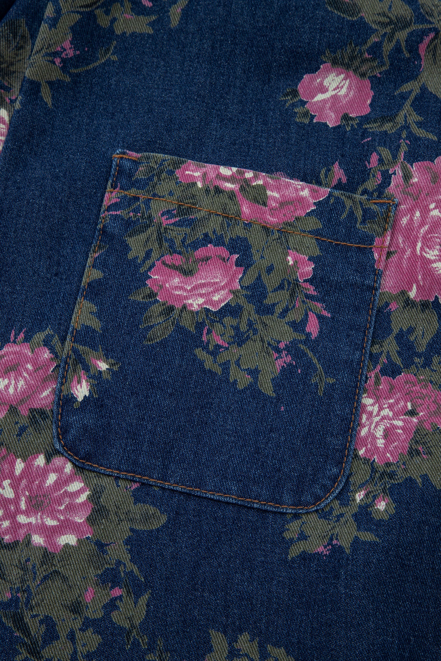 Beau Blue Floral Print Pleated High Waist Wide Leg Denim Jumpsuit