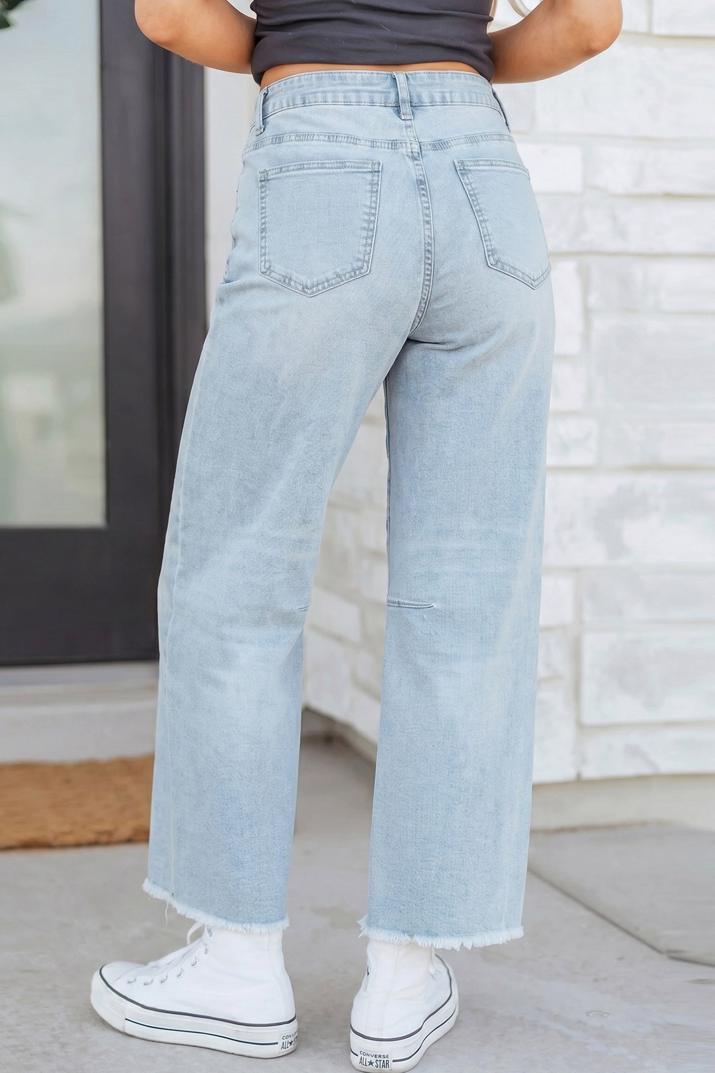 Beau Blue Sequin Rugby Pattern Raw Hem Casual Jeans