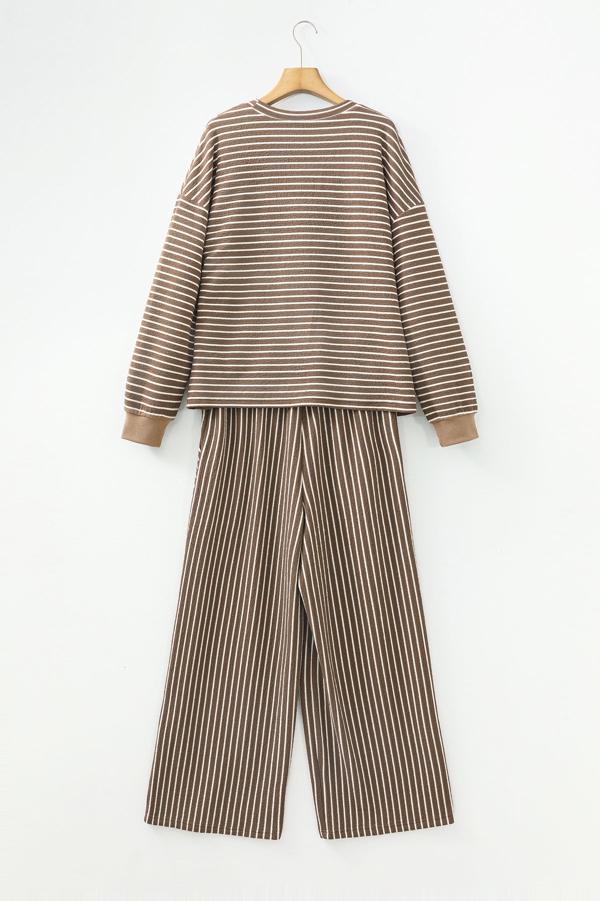 Black Stripe Drop Shoulder Relaxed Pullover Casual Pants 2pcs Set