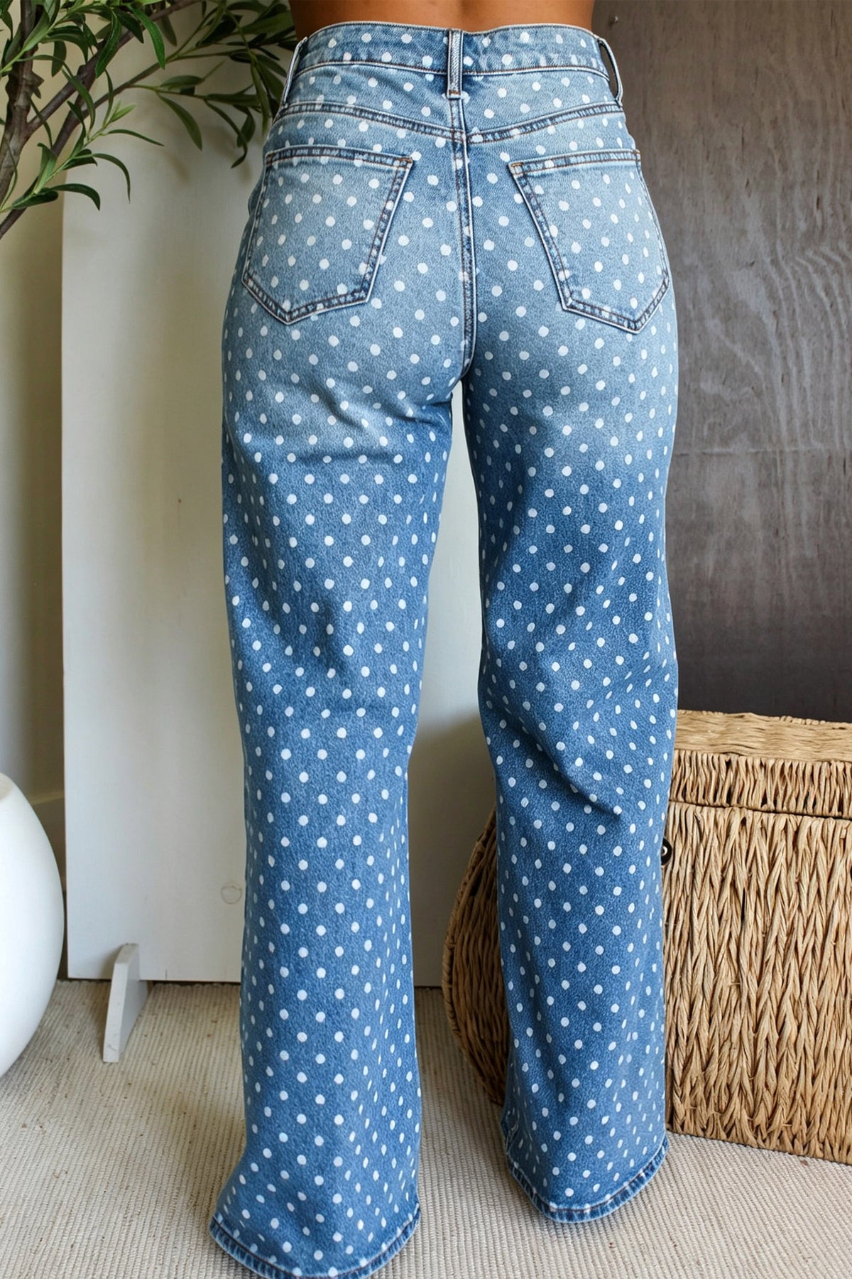 Sky Blue Polka Dot High Waist Shift Jeans