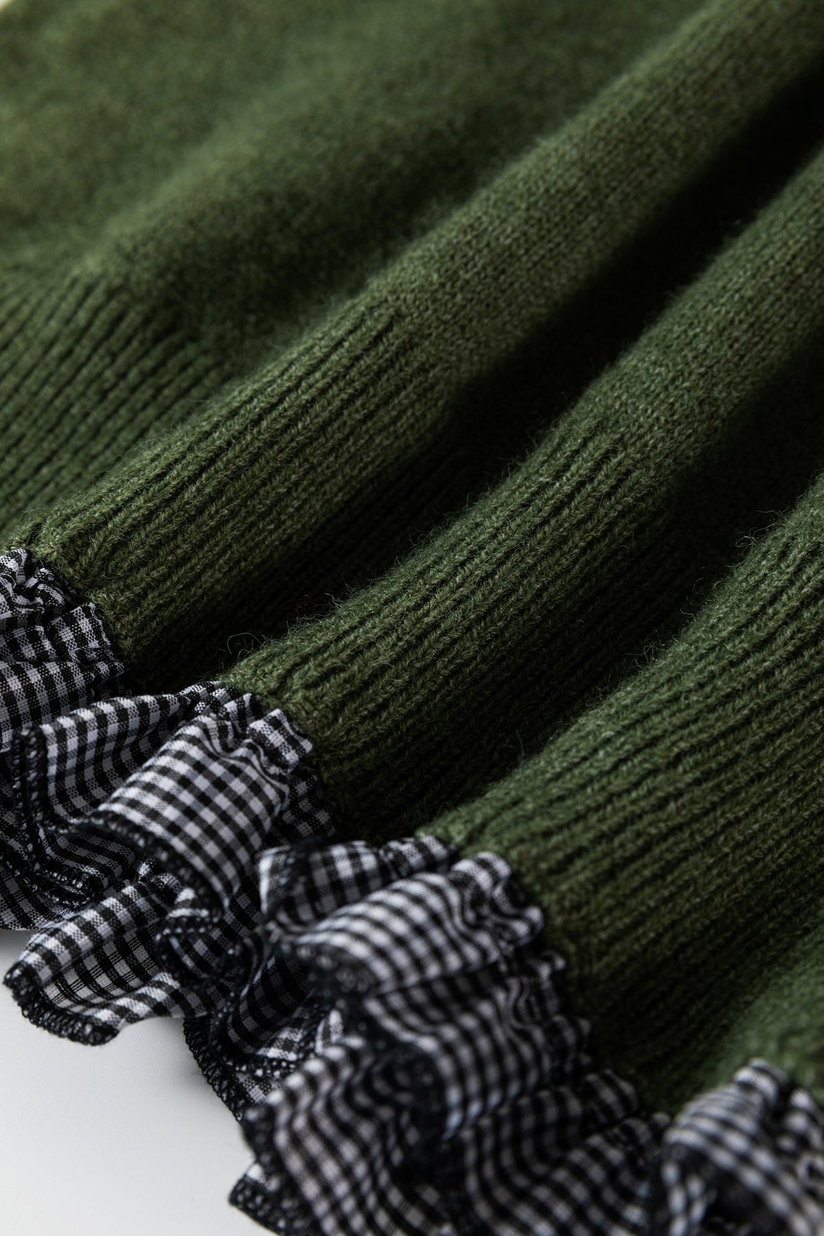 Chicory Coffee Contrast Plaid Ruffle Trim Pullover Sweater