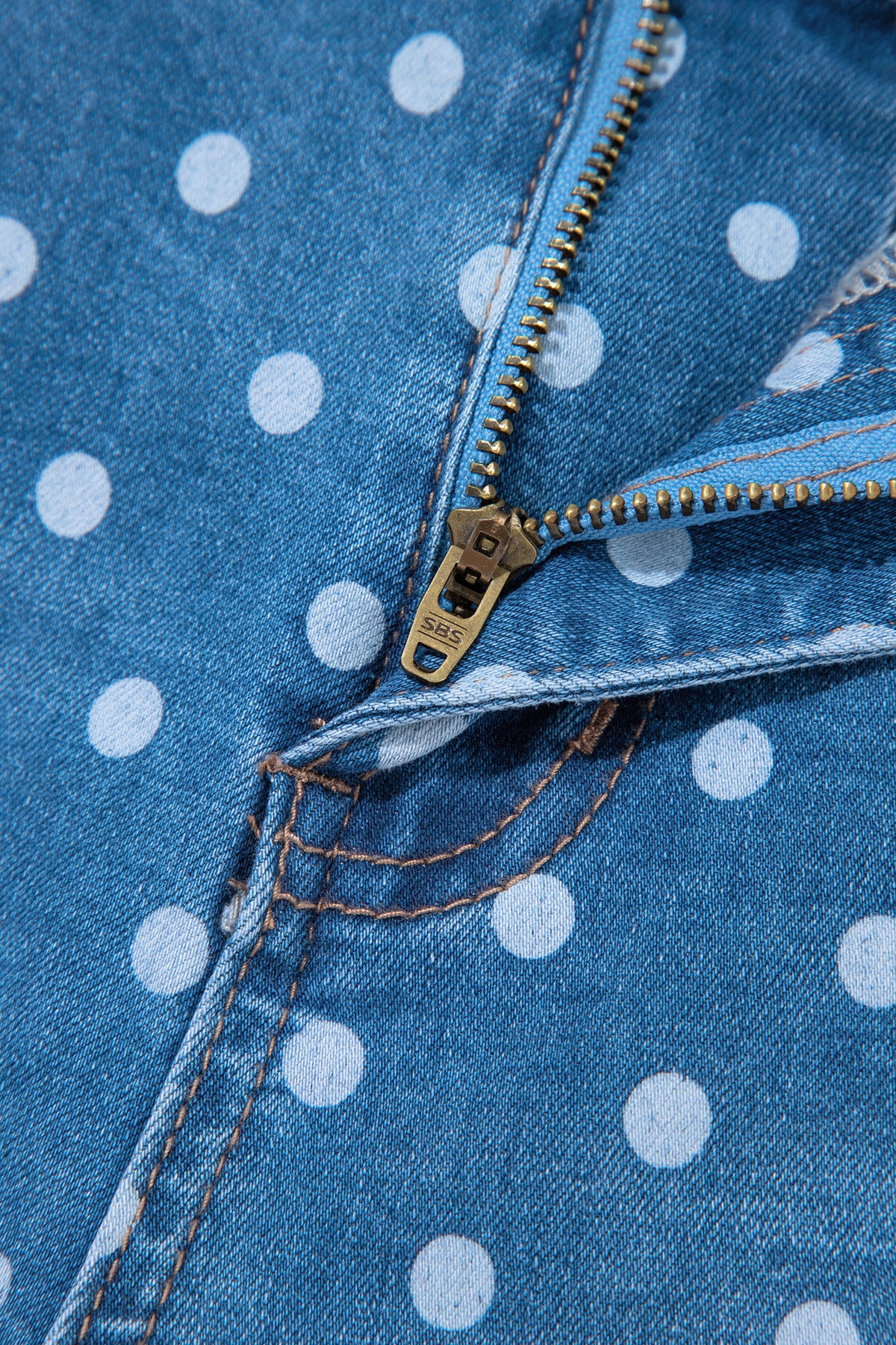 Sky Blue Polka Dot High Waist Shift Jeans