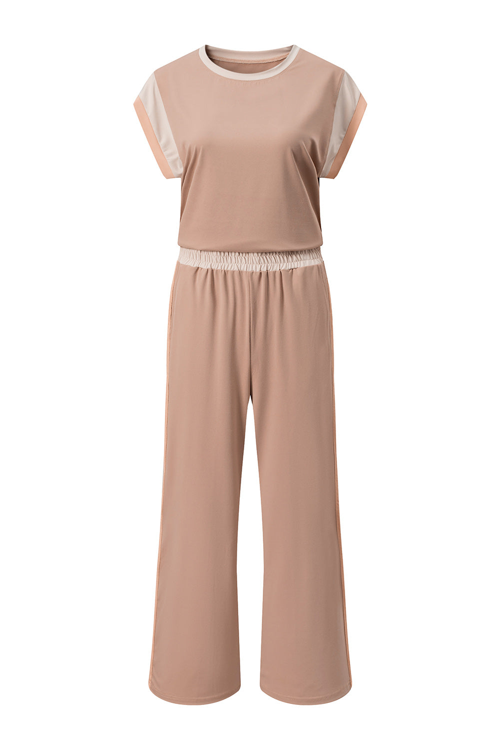 Strawberry Pink Color Block Detail Casual Two-piece Set