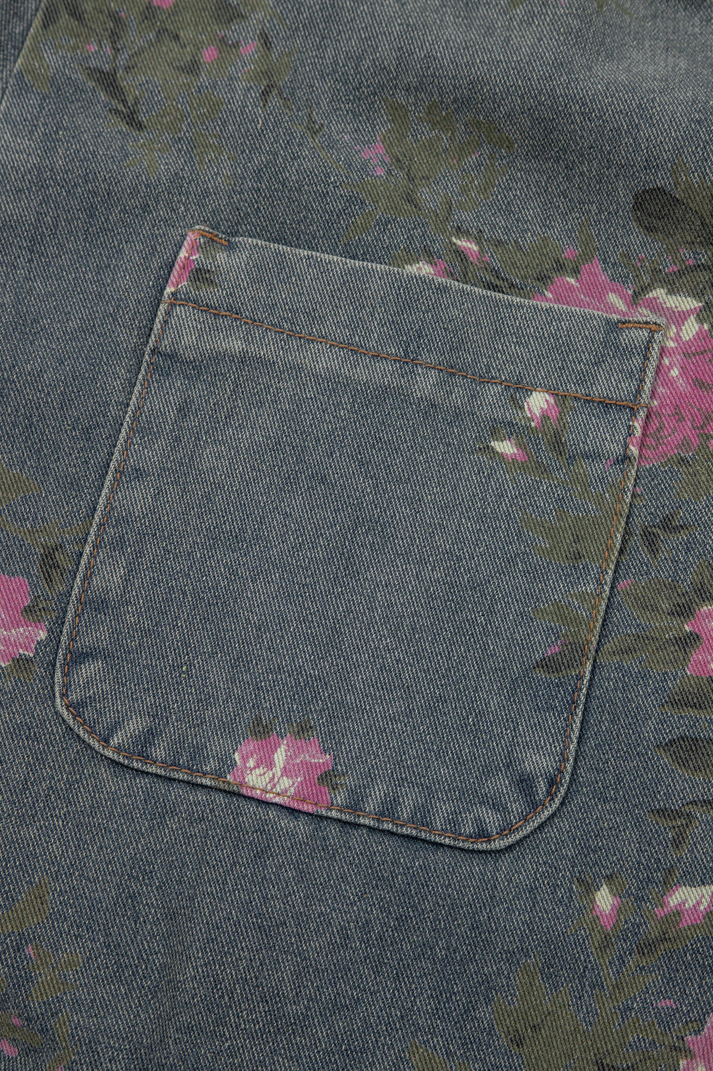 Beau Blue Floral Print Pleated High Waist Wide Leg Denim Jumpsuit